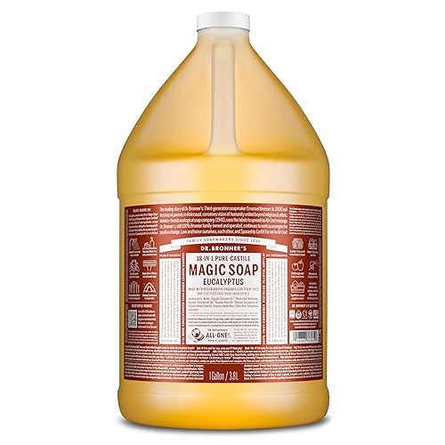 Dr. Bronner's Pure-Castile Magic Soap Liquid (Eucalyptus, 1 Gallon) - Made with Regenerative Organic Certified Oils, 18-in-1 Uses: Face, Body, Hair
