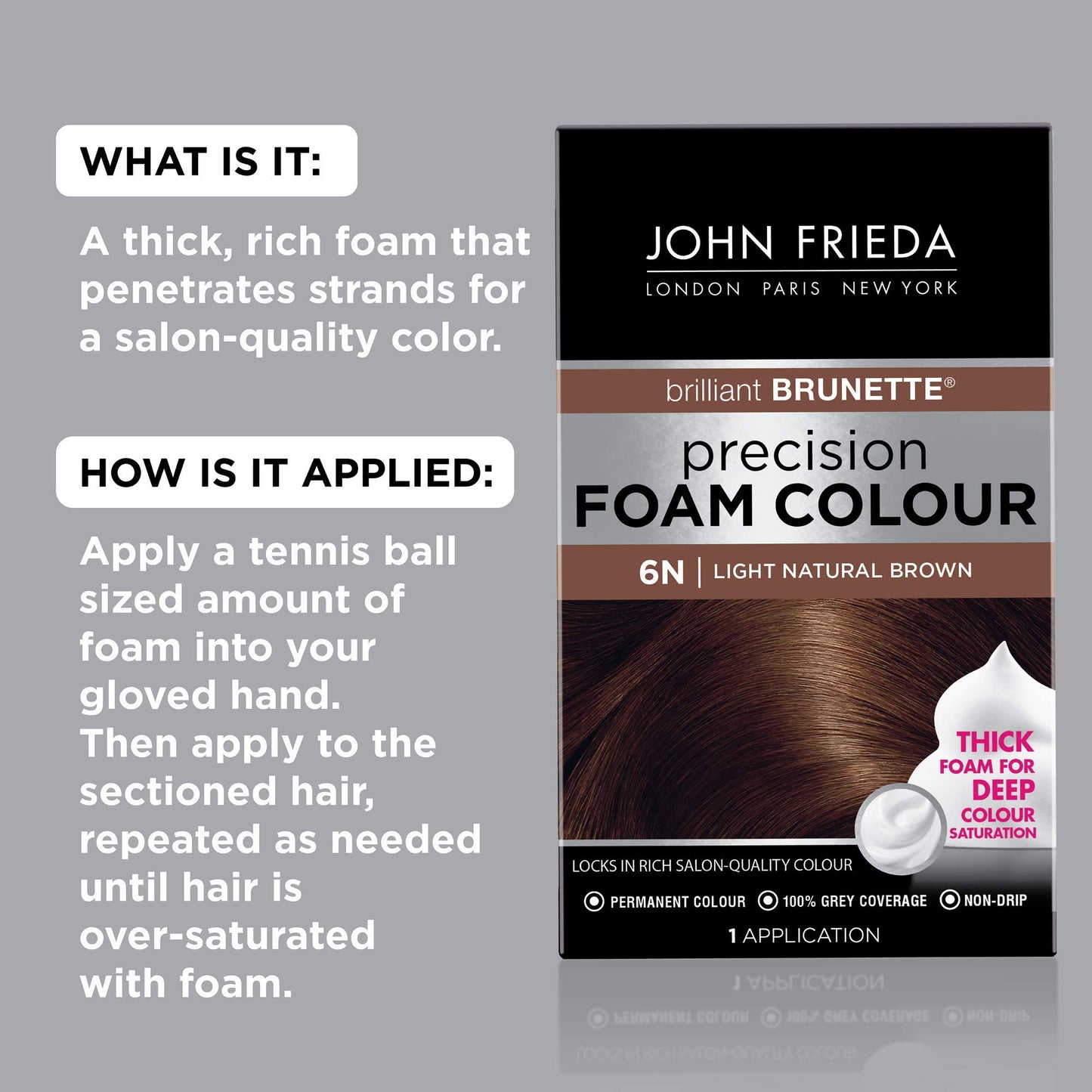 John Frieda Precision Foam Hair Colour, Light Natural Brown 6N, 2 pk