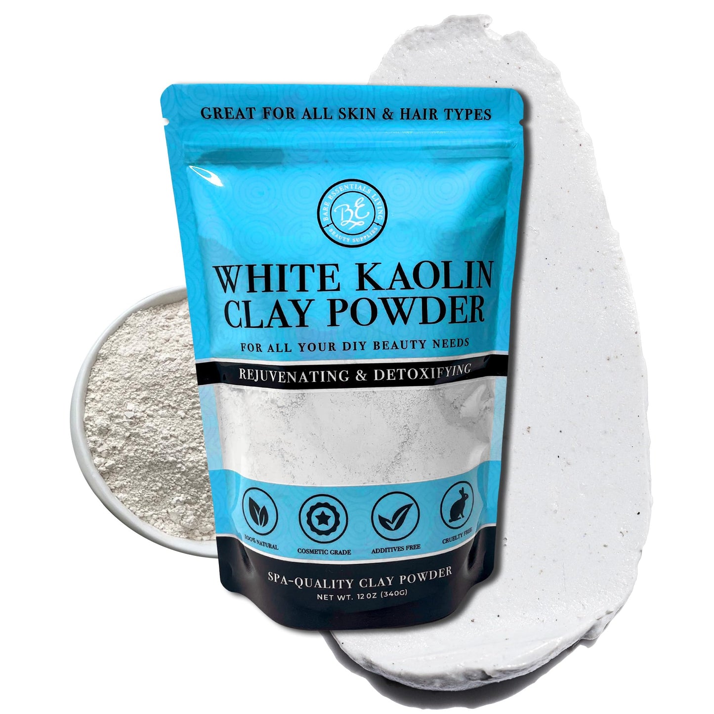 Bare Essentials Living - White Kaolin Clay Powder (12oz) 100% Natural White Powdered Clay for Seed Bombs, White Clay Mask, DIY Spa, Soap, Bath Bomb