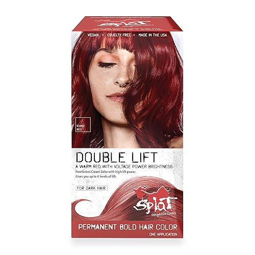 Splat Iconic Red Double Lift Permanent Hair Dye Kit, 1 Application, Includes Red Hair Color, Developer, Concentrate, Conditioner, Gloves, Processing