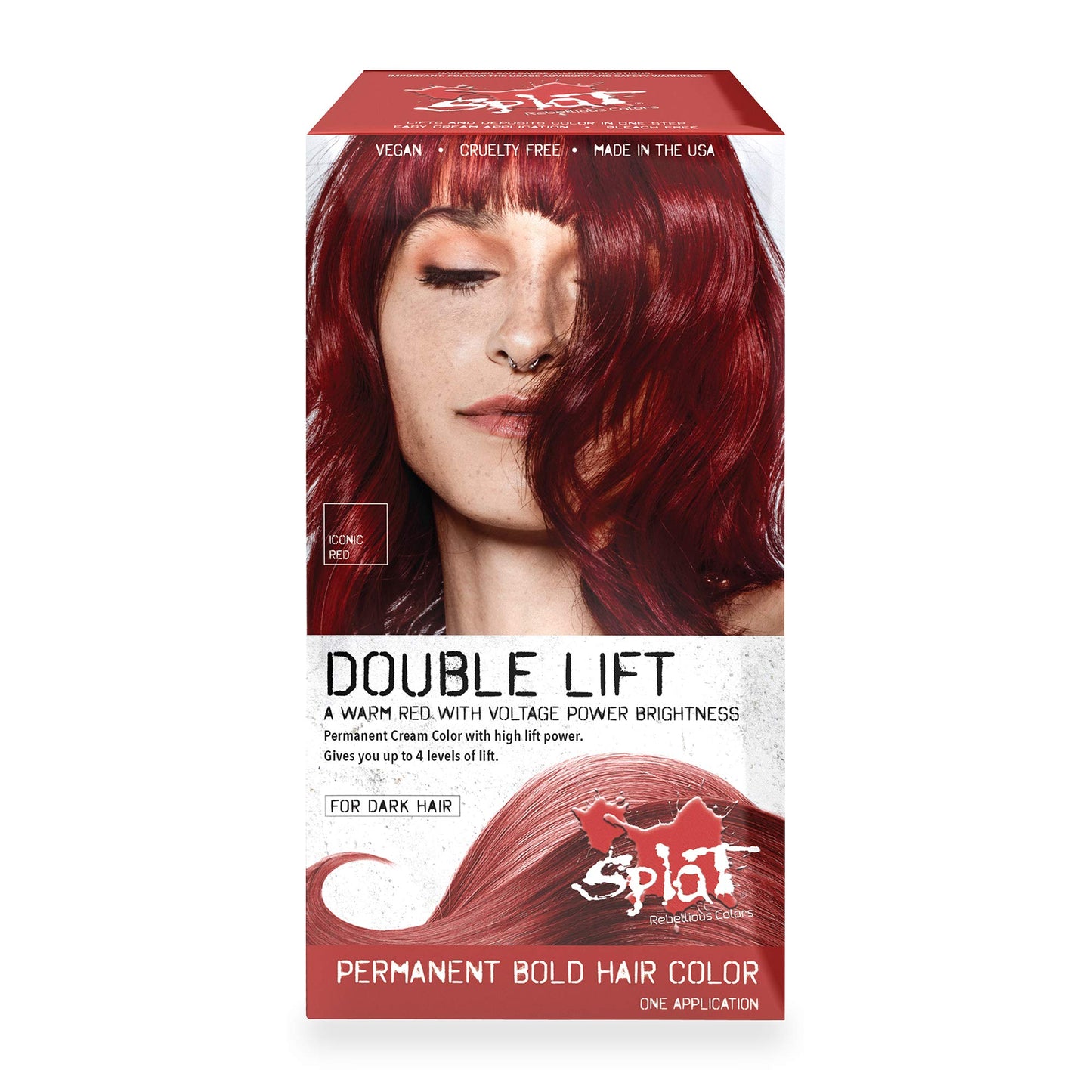 Splat Iconic Red Double Lift Permanent Hair Dye Kit, 1 Application, Includes Red Hair Color, Developer, Concentrate, Conditioner, Gloves, Processing