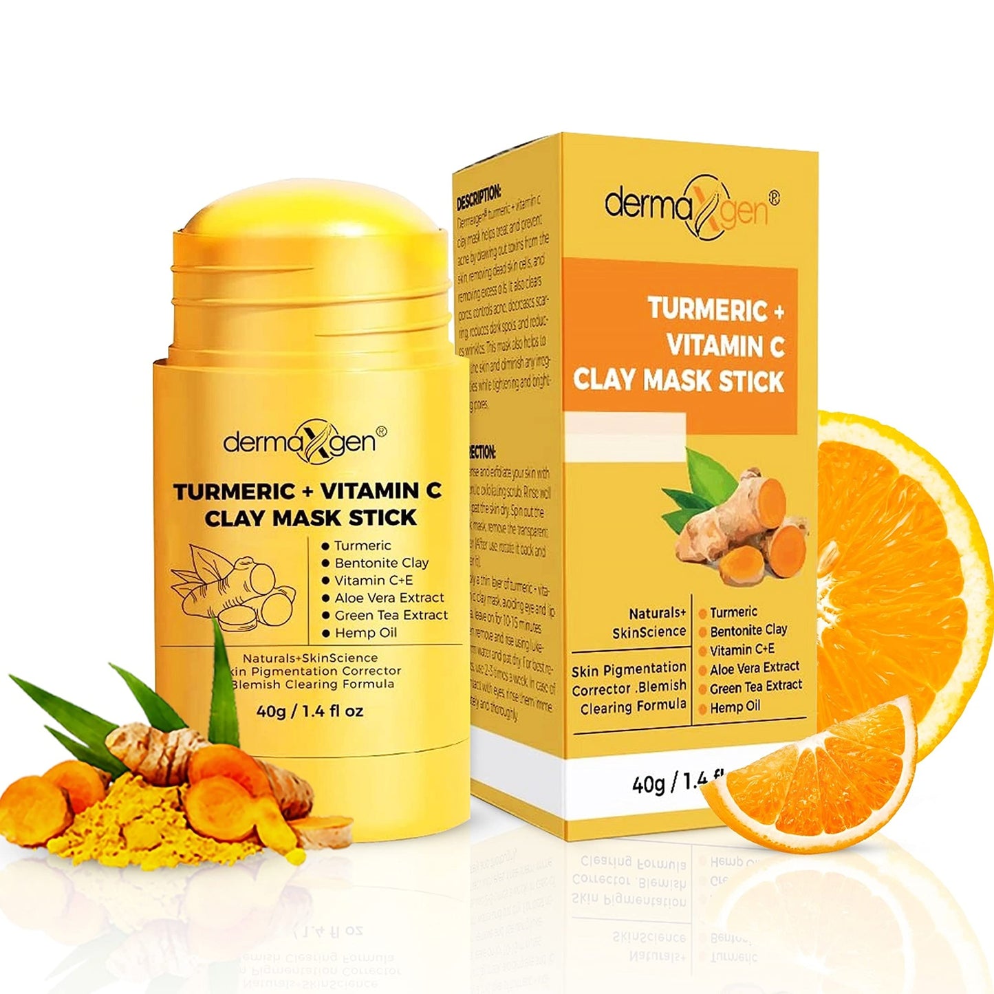 DERMAXGEN Organic Vitamin C Clay Mask Stick - Detox Clay Face Mask Stick for Acne Scars & Pore Cleansing - Clean Pores and Remove Blackheads - Improve