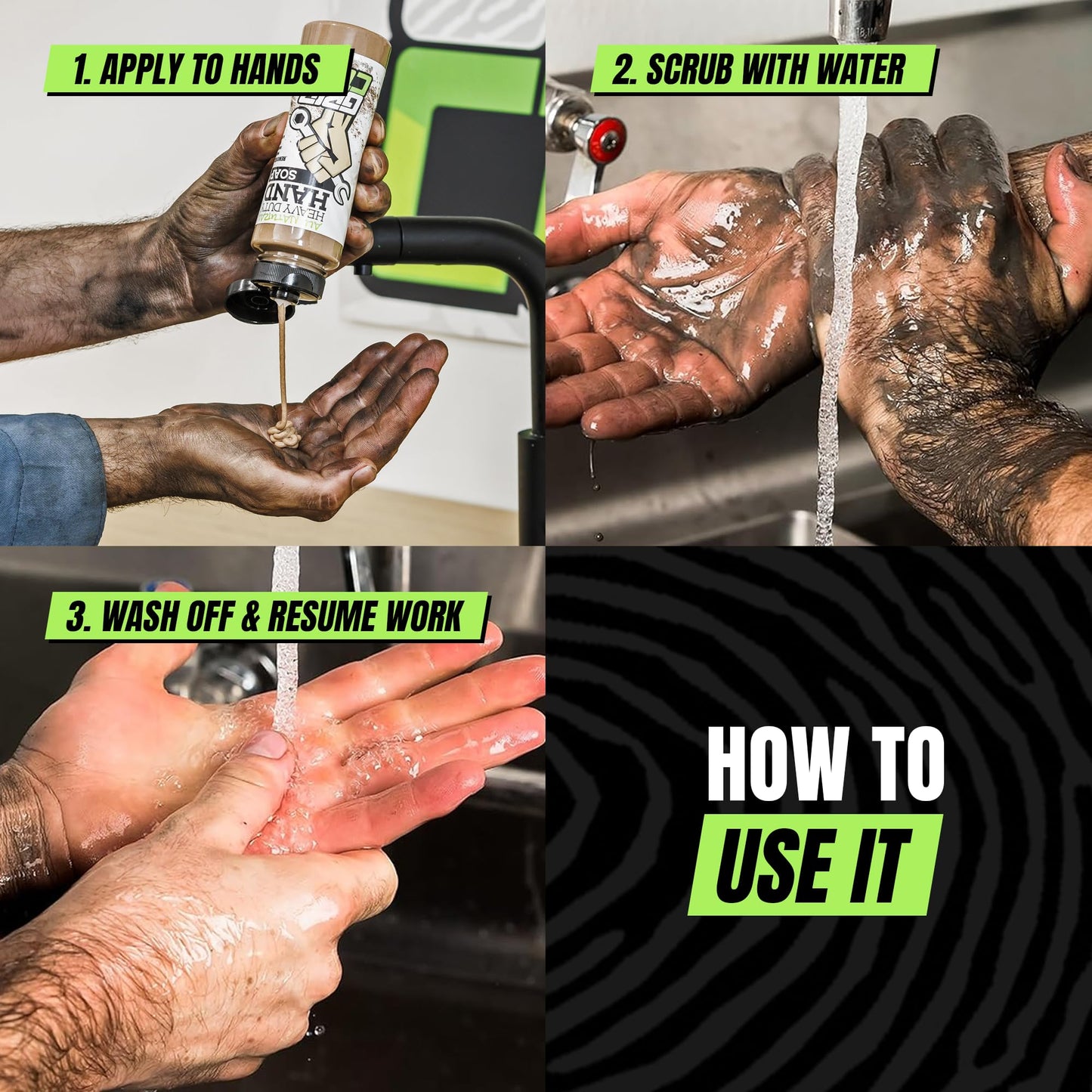 Grip Clean Heavy Duty Hand Cleaner for Mechanics - Natural Pumice & Clay-Infused Technology Removes Grease, Oil & Grime - Moisturizing Liquid Hand