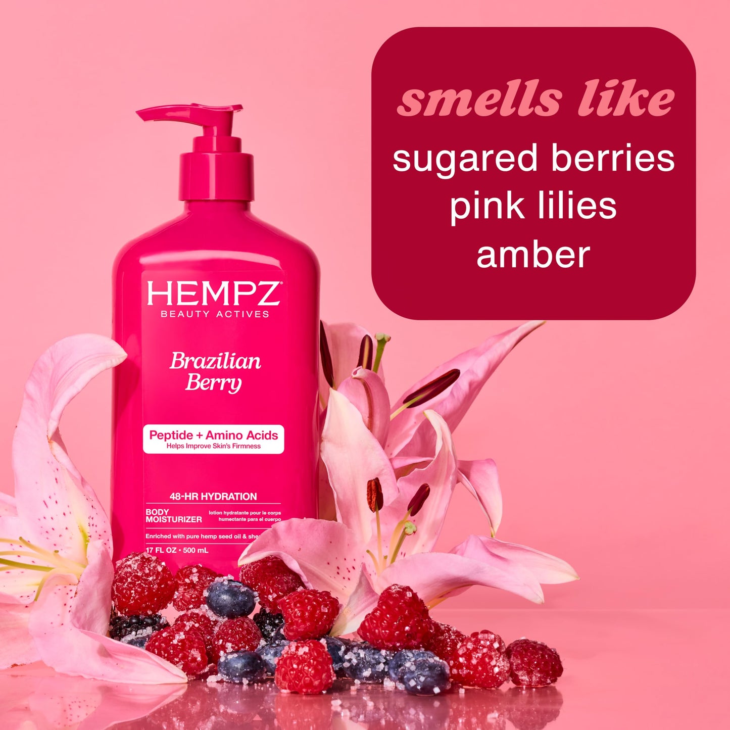 Hempz Mini Brazilian Berry Beauty Actives Lotion, Hydrating Moisturizer for Body, Hands and Feet 2.25 oz.