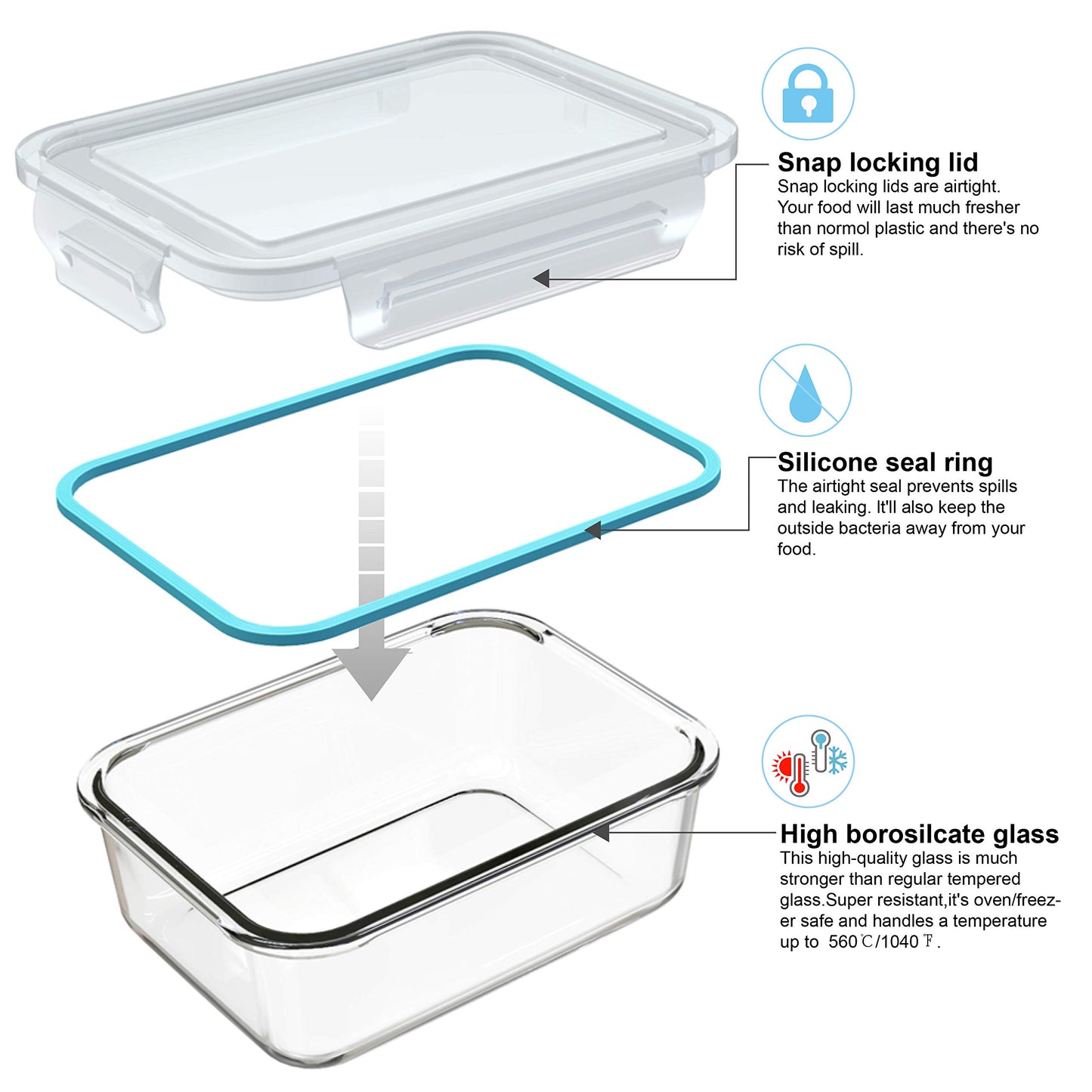 AILTEC Glass Food Storage Containers with Lids, [18 Piece] Glass Meal Prep Containers, Containers for Food Storage with Lids, BPA Free & Leak Proof…
