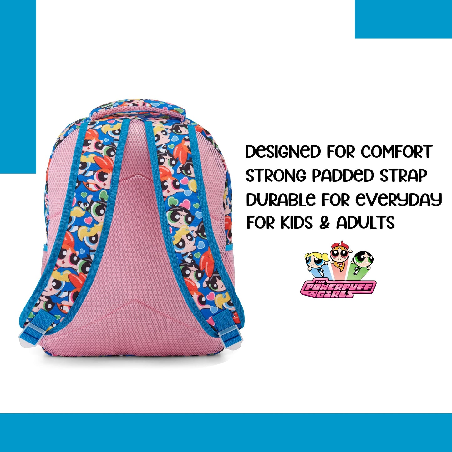 Powerpuff Girls Classic Allover Backpack - Mojo Jojo, Blossom, Bubbles and Buttercup - Officially Licensed Powerpuff Girls School Bookbag (Pink)