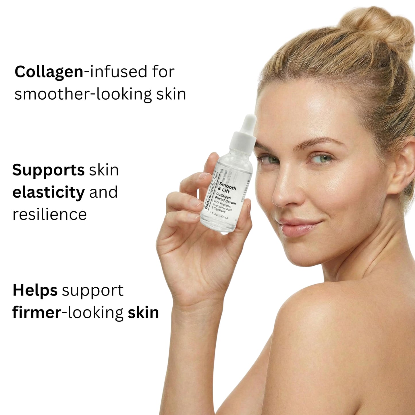 Global Beauty Care Smooth & Lift Collagen Facial Serum Hydrating Face Serum to Support Firm-Looking Skin with Peptides, Hyaluronic Acid & Squalane