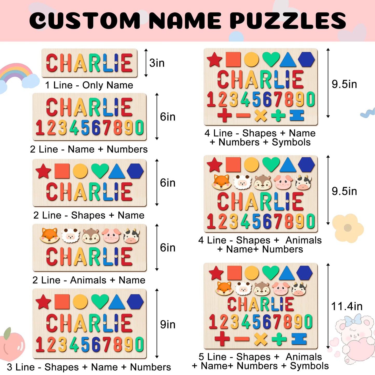 GifXify Personalized Name Puzzle – Custom Wooden Puzzle for Toddlers 1-3, Montessori Keepsake Gift for Baby Shower, Birthday & Christmas