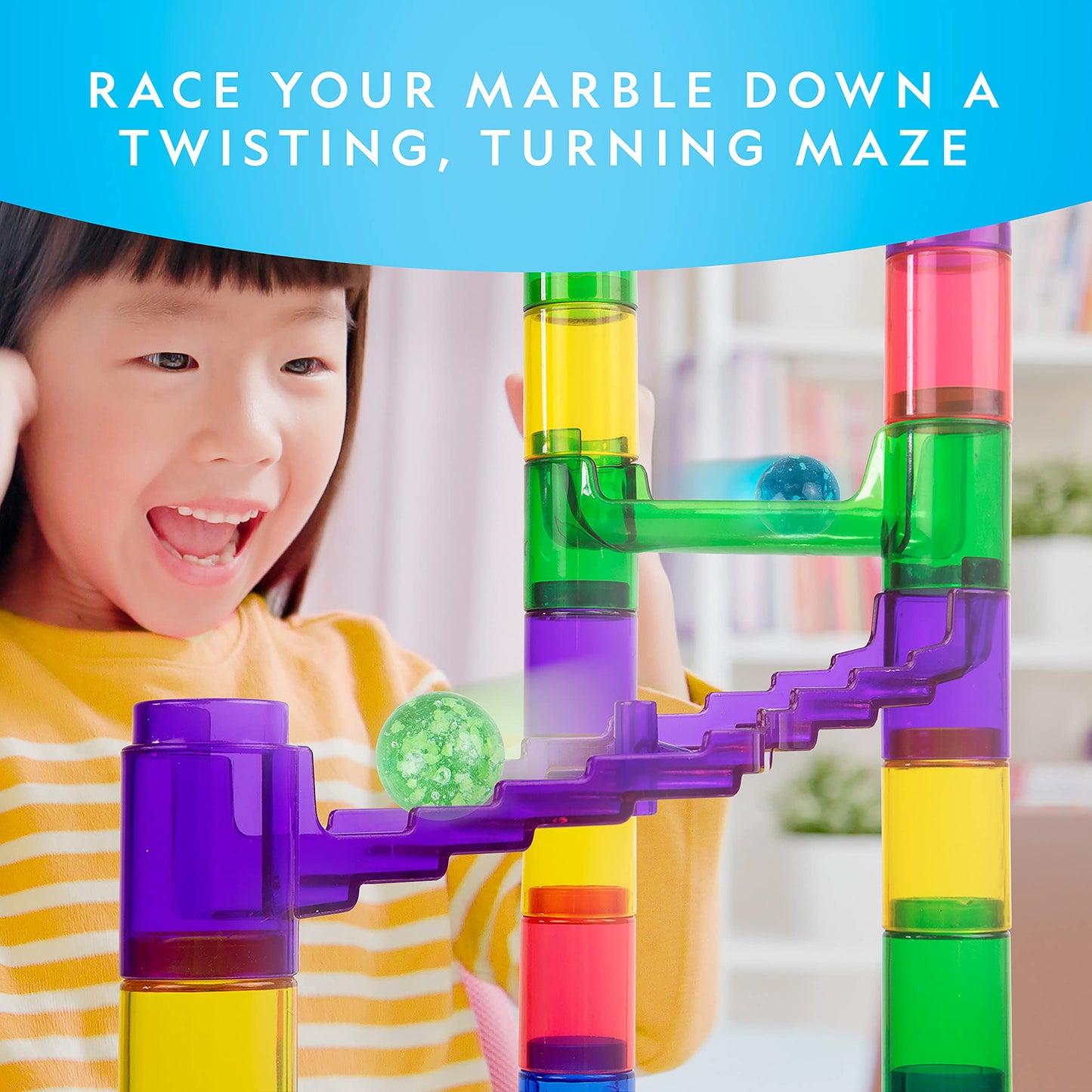NATIONAL GEOGRAPHIC Glowing Marble Run Set – 15 Glow-in-the-Dark Glass Marbles, Storage Bag & STEM Building Toy for Kids (Amazon Exclusive)