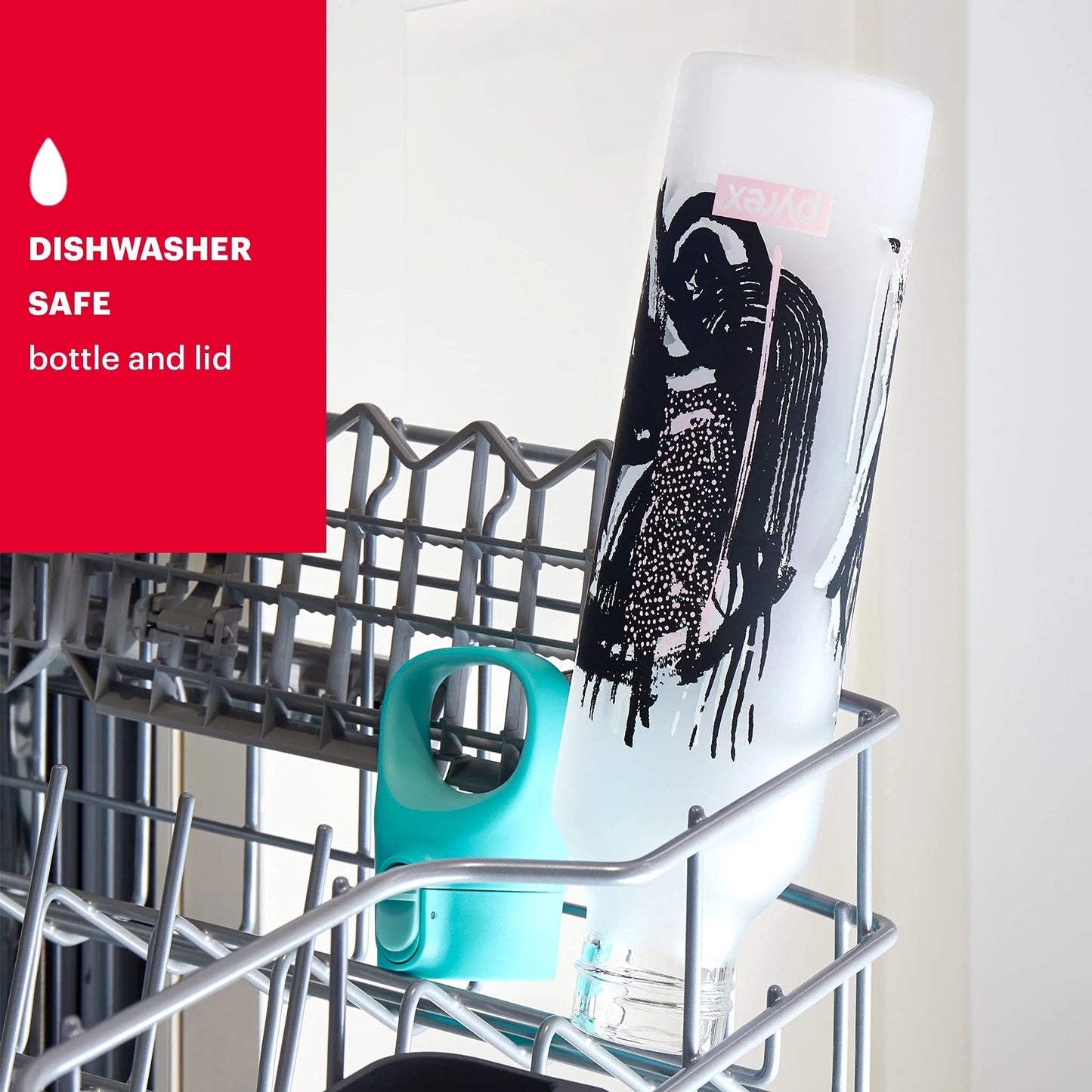 Pyrex 24-Oz Color Changing Glass Water Bottle with Silicone Coating, Leakproof and Textured Glass Reusable Water Bottle with Flip-Top Lid