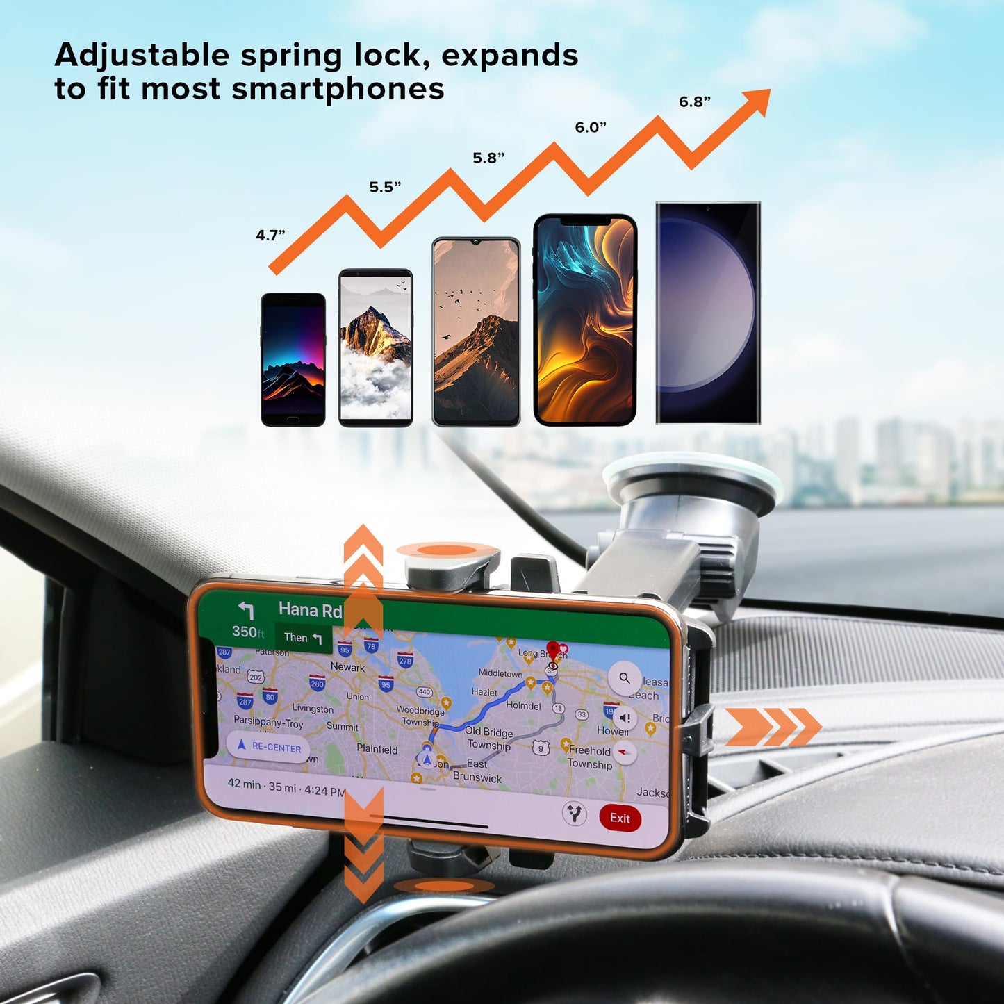 Armor All Phone Mount for Cars, Suction Dashboard & Windshield Phone Holder, 6 Inch Extendable Arm, 360° Rotation, Fits iPhone Max, Android, and All…
