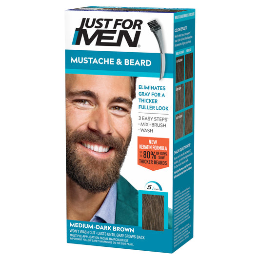 Just For Men Mustache & Beard multiple uses Beard Coloring for Gray Hair with Brush, Keratin Biotin Aloe and Coconut Oil for Healthy Facial Hair