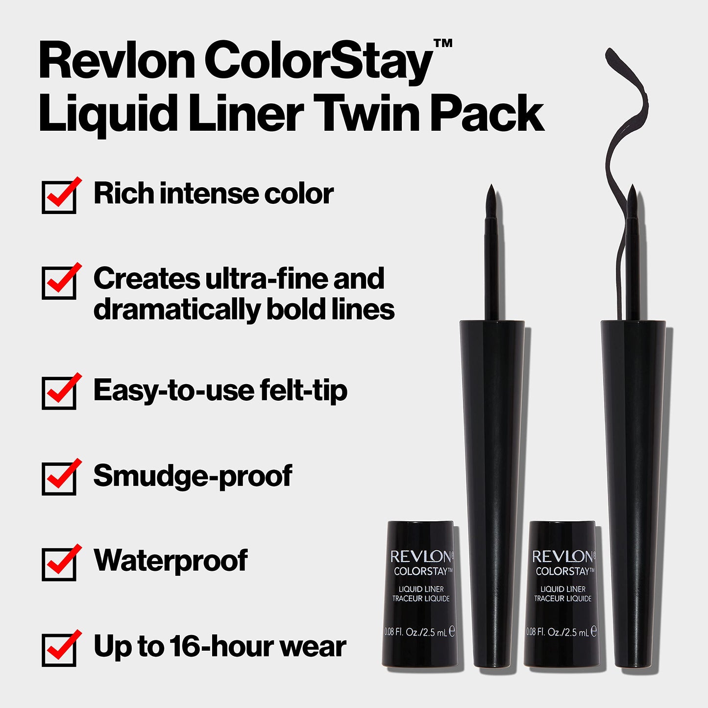 Revlon Liquid Eyeliner, ColorStay Eye Makeup, Waterproof, Smudgeproof, Stocking Stuffer for Her, Longwearing with Ultra-Fine Tip, 251 Blackest Black…