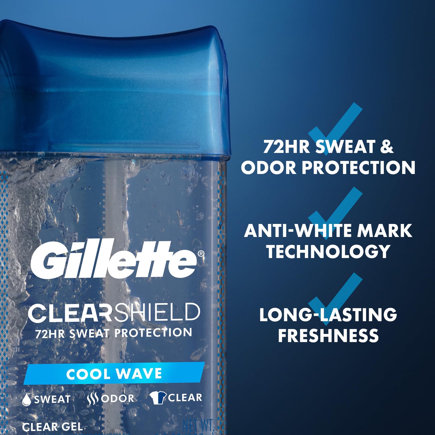 Gillette Antiperspirant and Deodorant for Men, 72hr Sweat & Odor Protection, Long Lasting Freshness, Anti-White Mark Technology, Clear Gel, Cool Wave Beauty and Personal Care Gillette