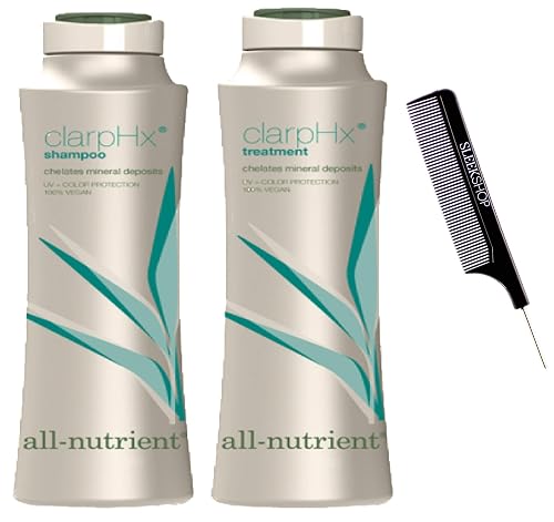 All-Nutrient ClarpHx Shampoo & Conditioner DUO SET, Chelates Hair Mineral Deposits for Pool & Well Water Exposure (w/Comb) Clarifying UV+ Protection