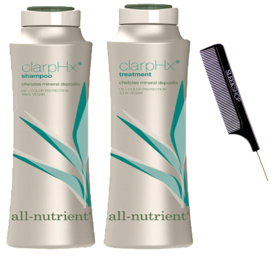 All-Nutrient ClarpHx Shampoo & Conditioner DUO SET, Chelates Hair Mineral Deposits for Pool & Well Water Exposure (w/Comb) Clarifying UV+ Protection