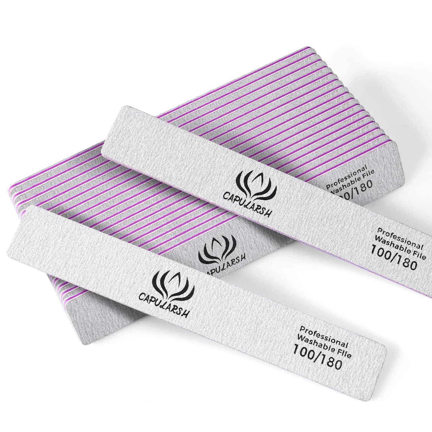 18pcs Nail File for Acrylic Nails - Capularsh 100/180 Grit Professional Double Side Emery Boards, Reusable Coarse Nail File for Acrylic Gel Dip False