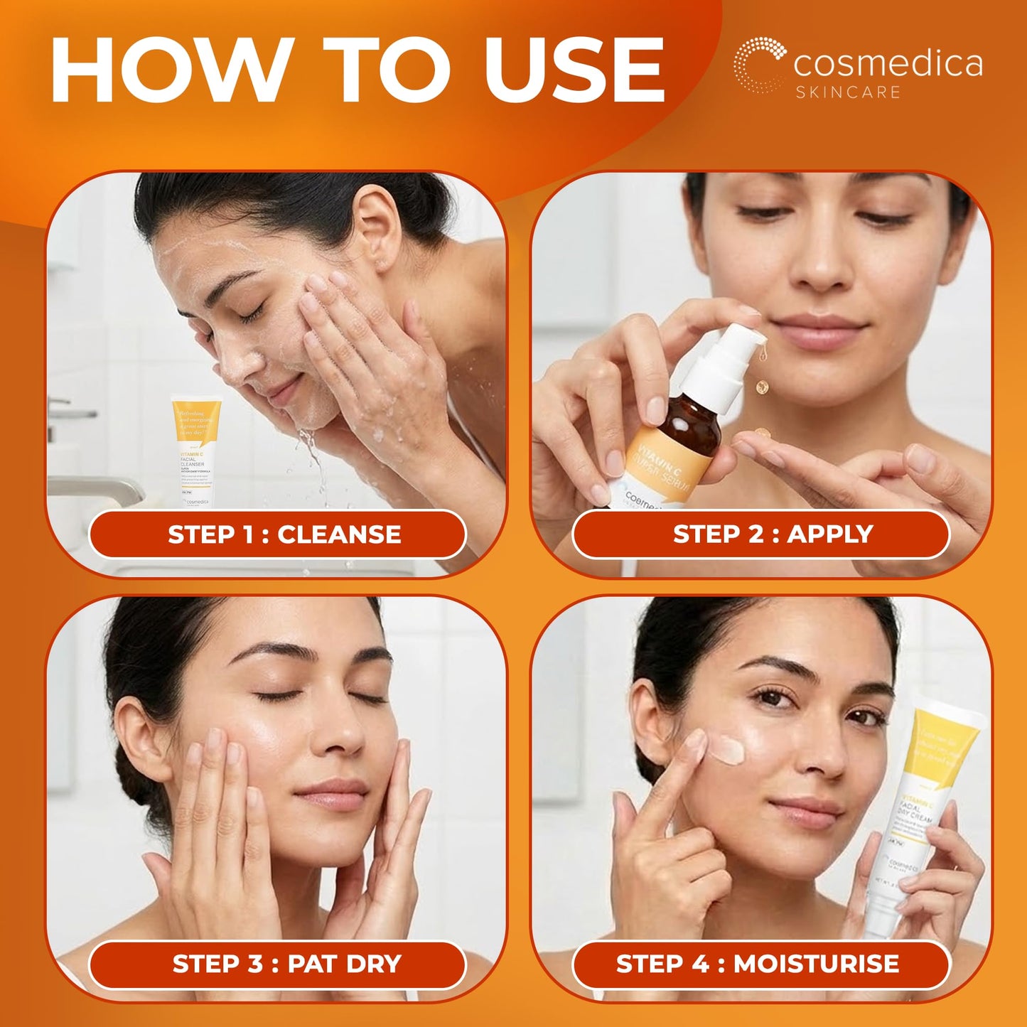 Cosmedica Vitamin C Serum for Face with Hyaluronic Acid & Vitamin E - Brightening Anti-Aging Serum for Dark Spots, Fine Lines & Wrinkles, Lightweight
