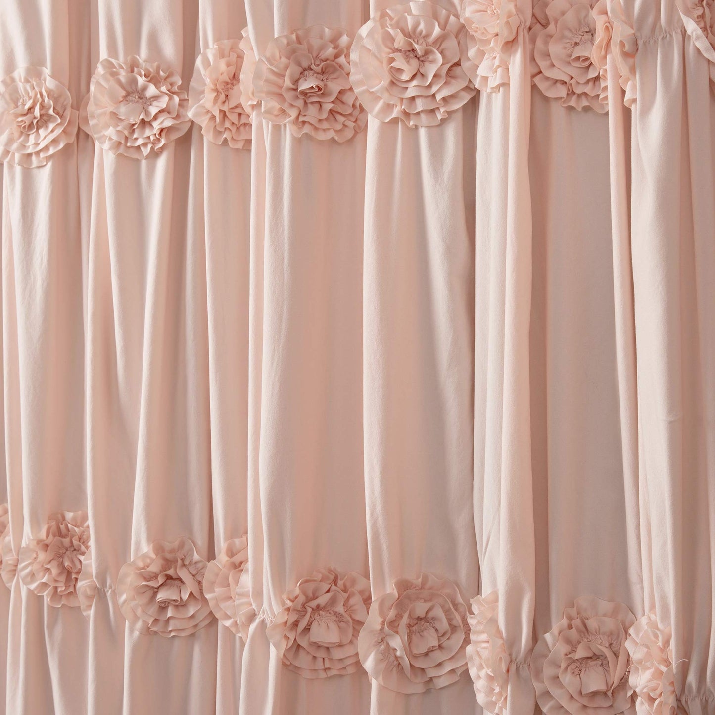 Lush Decor Darla Ruched Floral Bathroom Shower Curtain, 72” x 72”, Blush