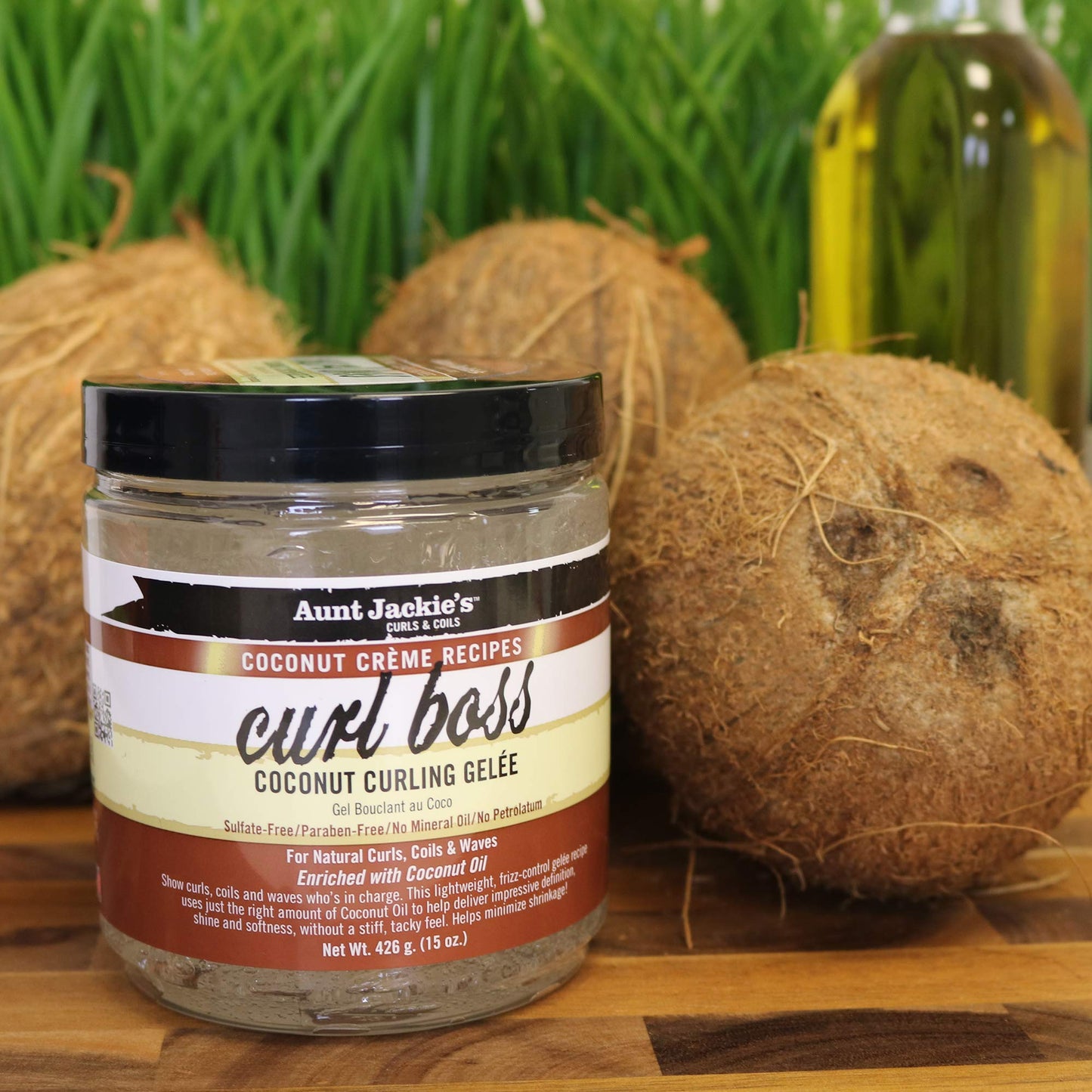 Aunt Jackie's Coconut Crème Recipes Curl Boss Coconut Curling Hair Gel for Natural Curls, Coils and Waves, 15 oz