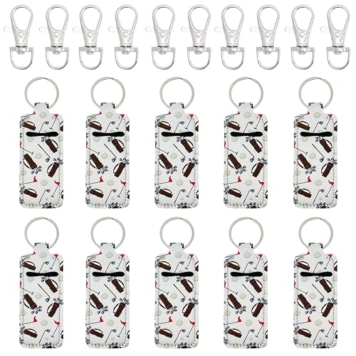 allydrew 10 Pack Chapstick Holder Keychain, Keyring for Lip Balm Lip Gloss Lipstick with 10 Pieces Metal Keyring Clasps, Golf