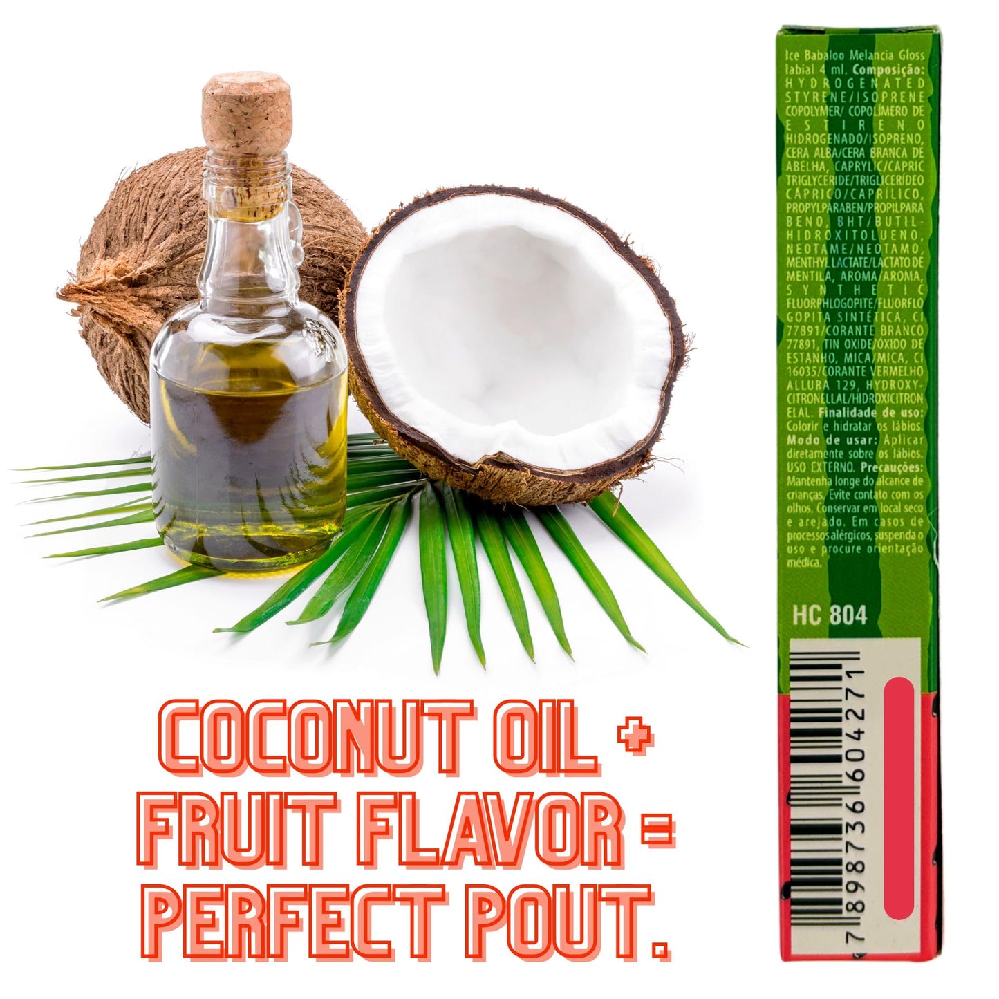 HOT FLOWERS Ice Babaloo Lip Gloss - Moisturizing Gloss with Coconut Oil - Hydrating & Flavored - 15g (Watermelon)
