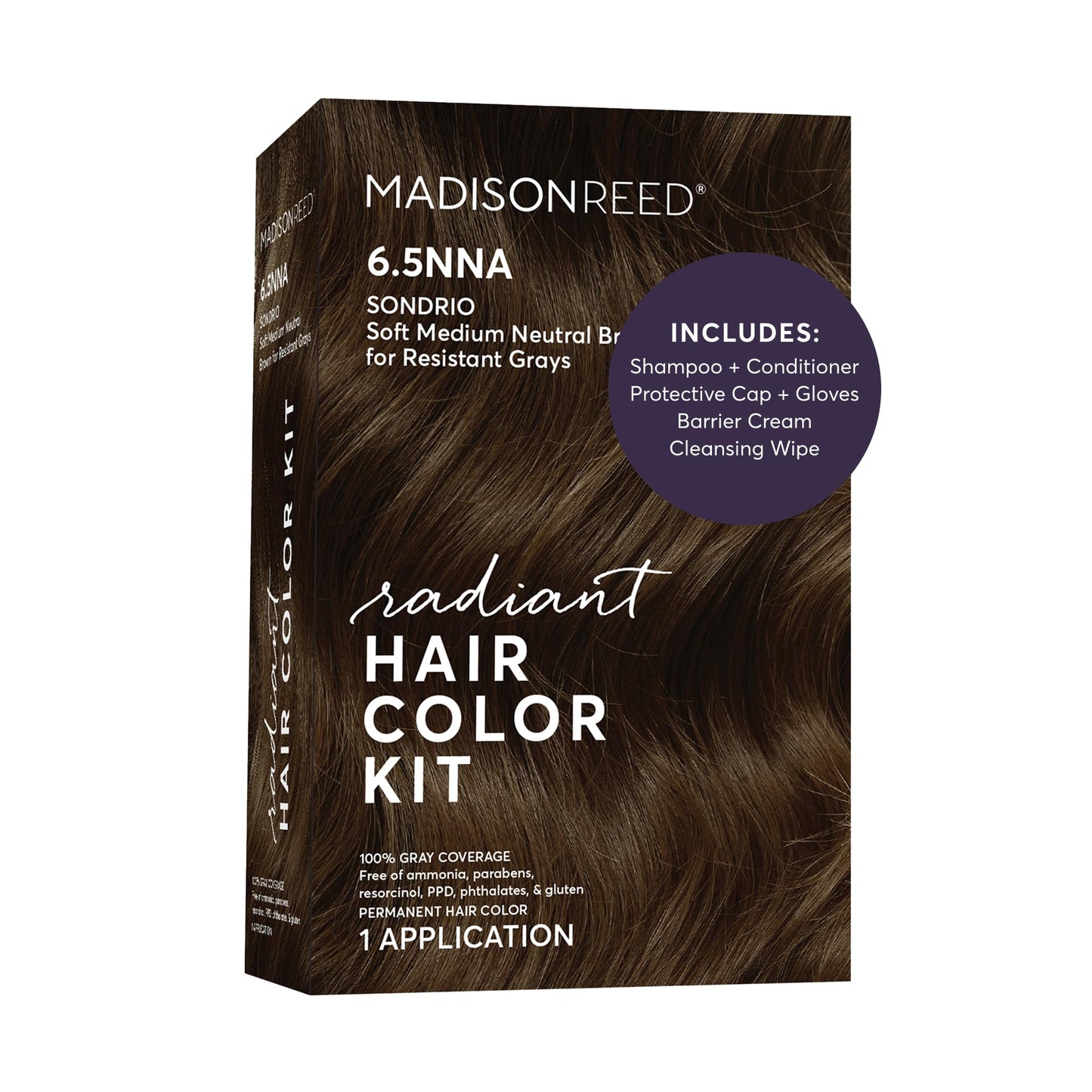 Madison Reed Radiant Hair Color Kit - 6.5NNA Medium Neutral Brown (Sondrio), Permanent Hair Dye for Resistant Grays, 100% Gray Coverage | PPD-Free
