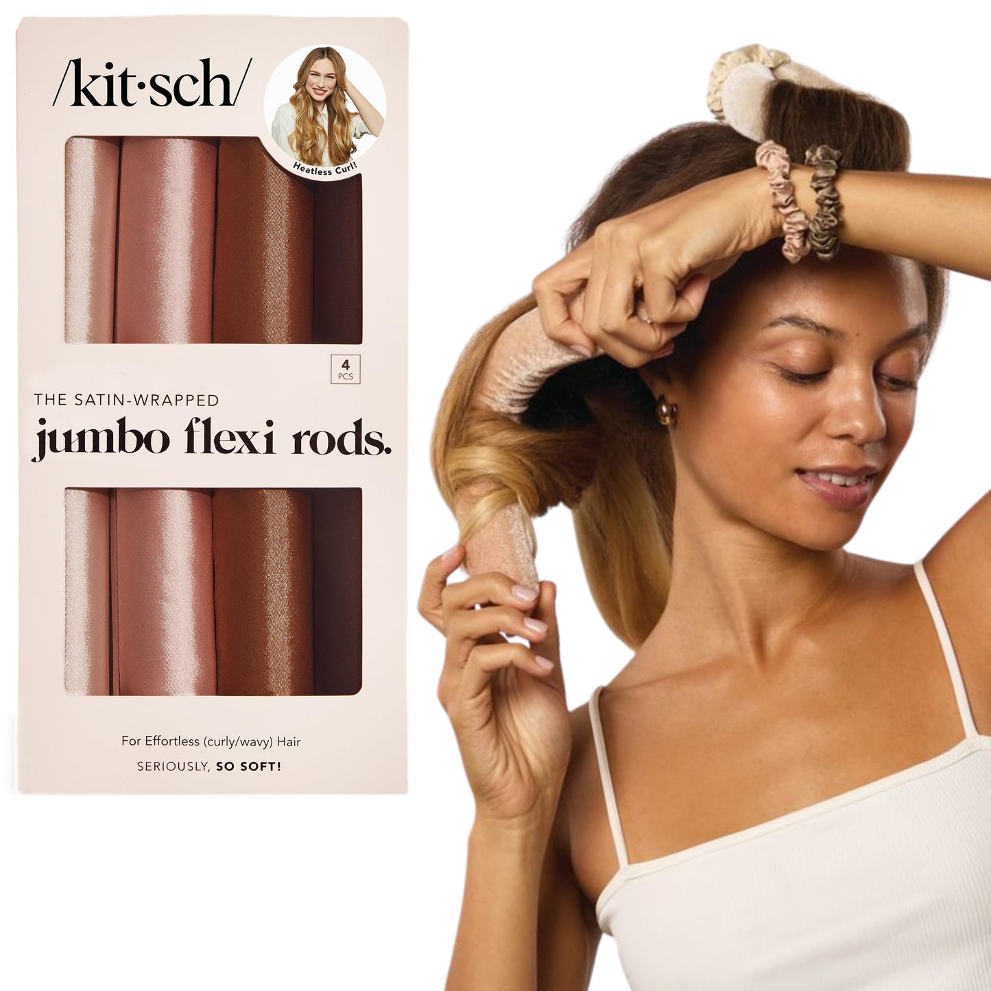 Kitsch Satin Jumbo Flexi Rods, Heatless Curling Rods - No Heat Curls Overnight, Comfortable Hair Curlers to Sleep In for Frizz-Free and No Heat Damage Beauty and Personal Care Kitsch Default Title