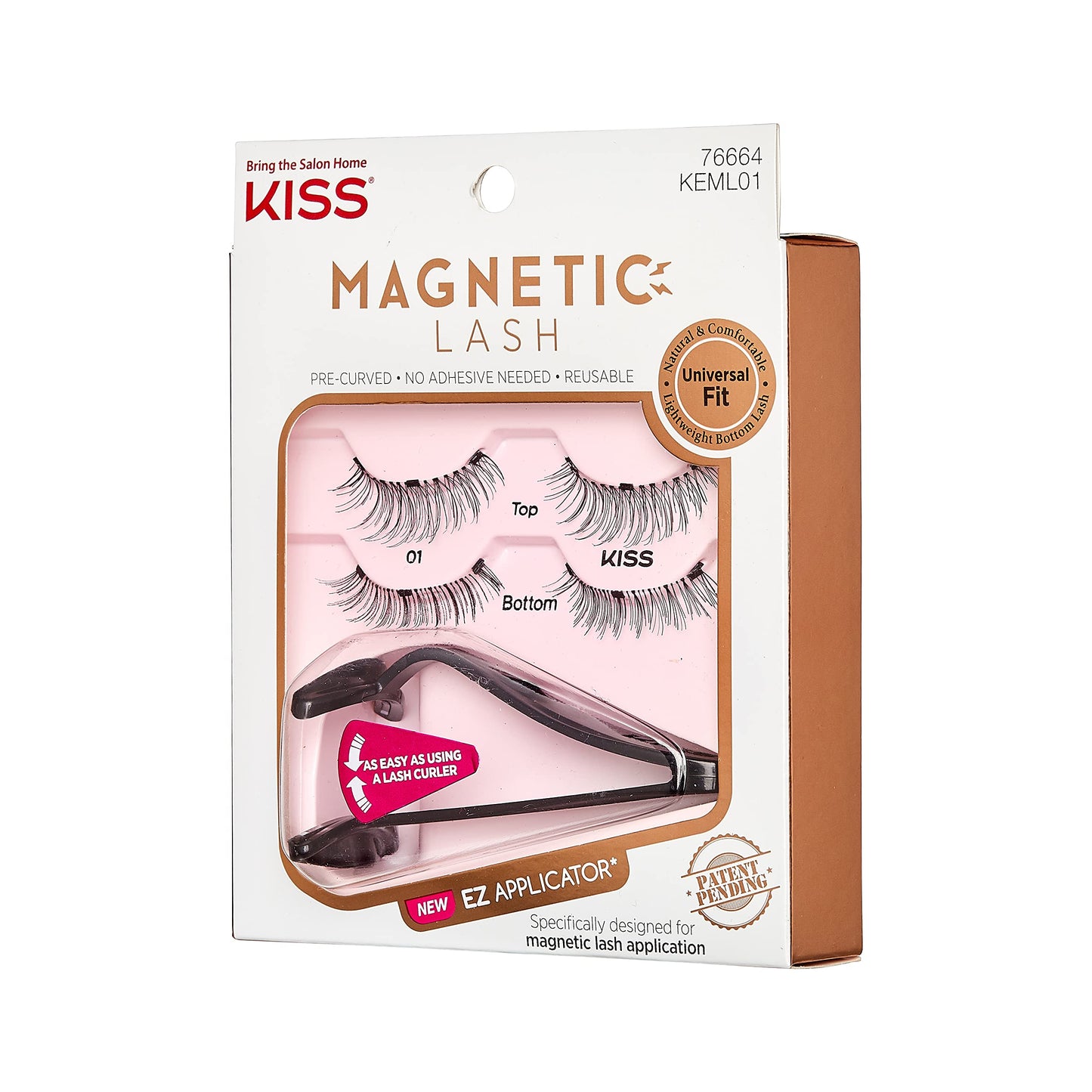 KISS Magnetic Lash 01, Synthetic False Eyelashes with Magnets Under and Over Your Upper Lashes, No Glue Needed, Lightweight, Reusable, Contact Lens
