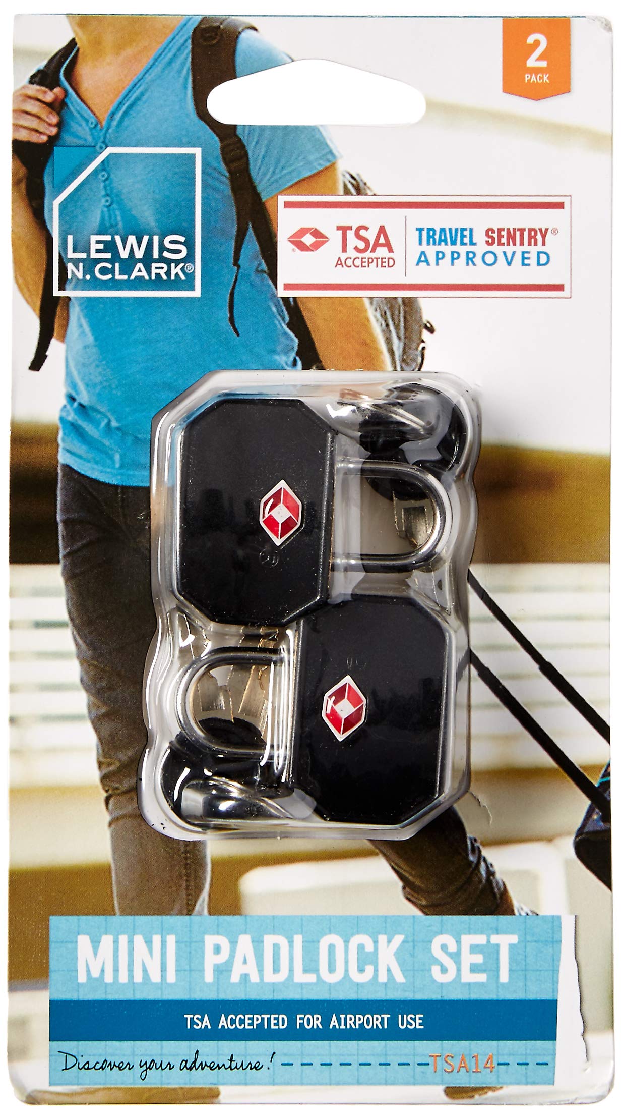 Lewis N. Clark TSA Travel Locks 2 Pack – Sentry Padlock + Mini Padlock with 4 Keys for Luggage, Suitcase, Backpack, Laptop Bag & Purse