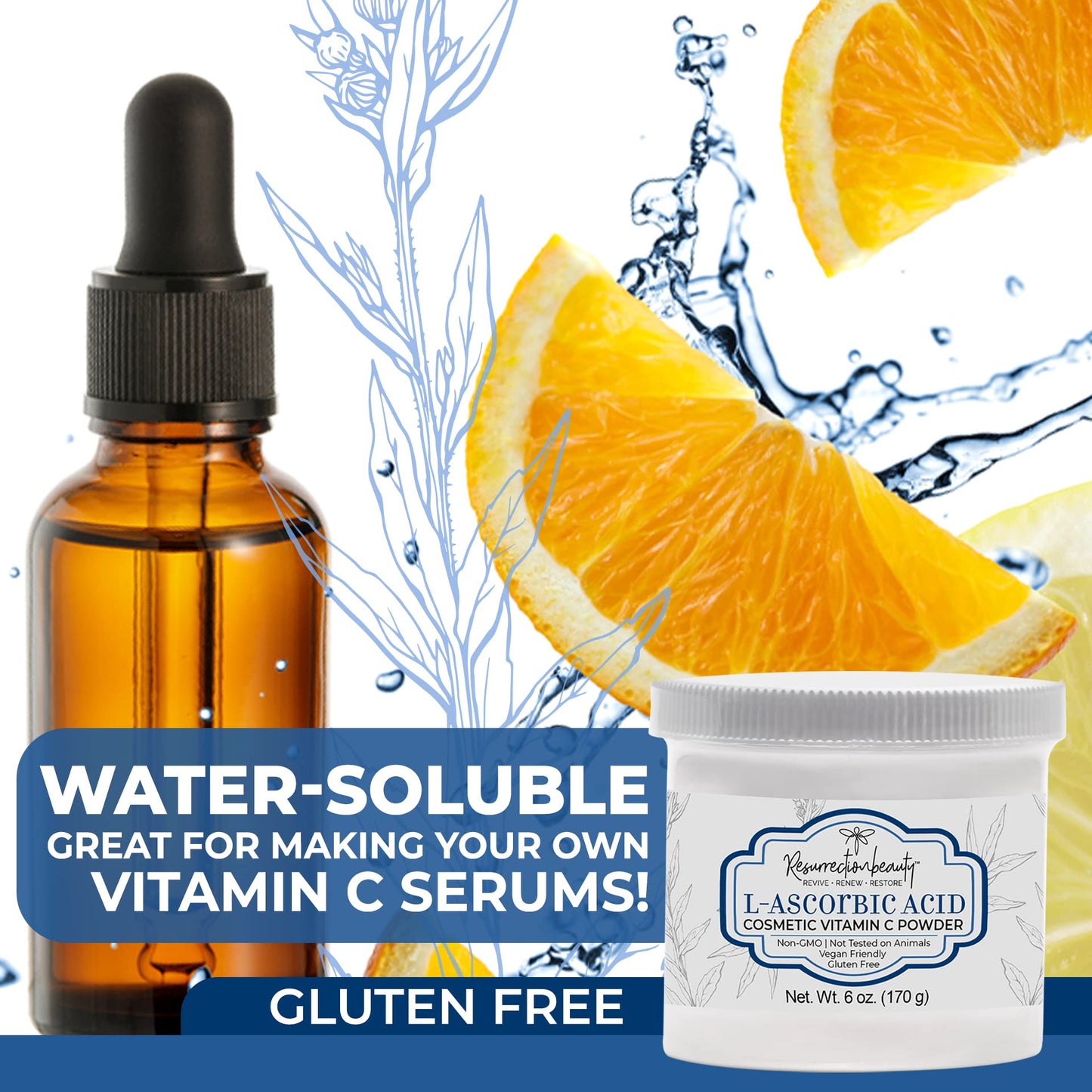 100% Pure L-Ascorbic Acid (Cosmetic Vitamin C Powder for Face) to Make Your Own Premium Beauty Serum, Skincare Mask Treatment, Hyaluronic Serums