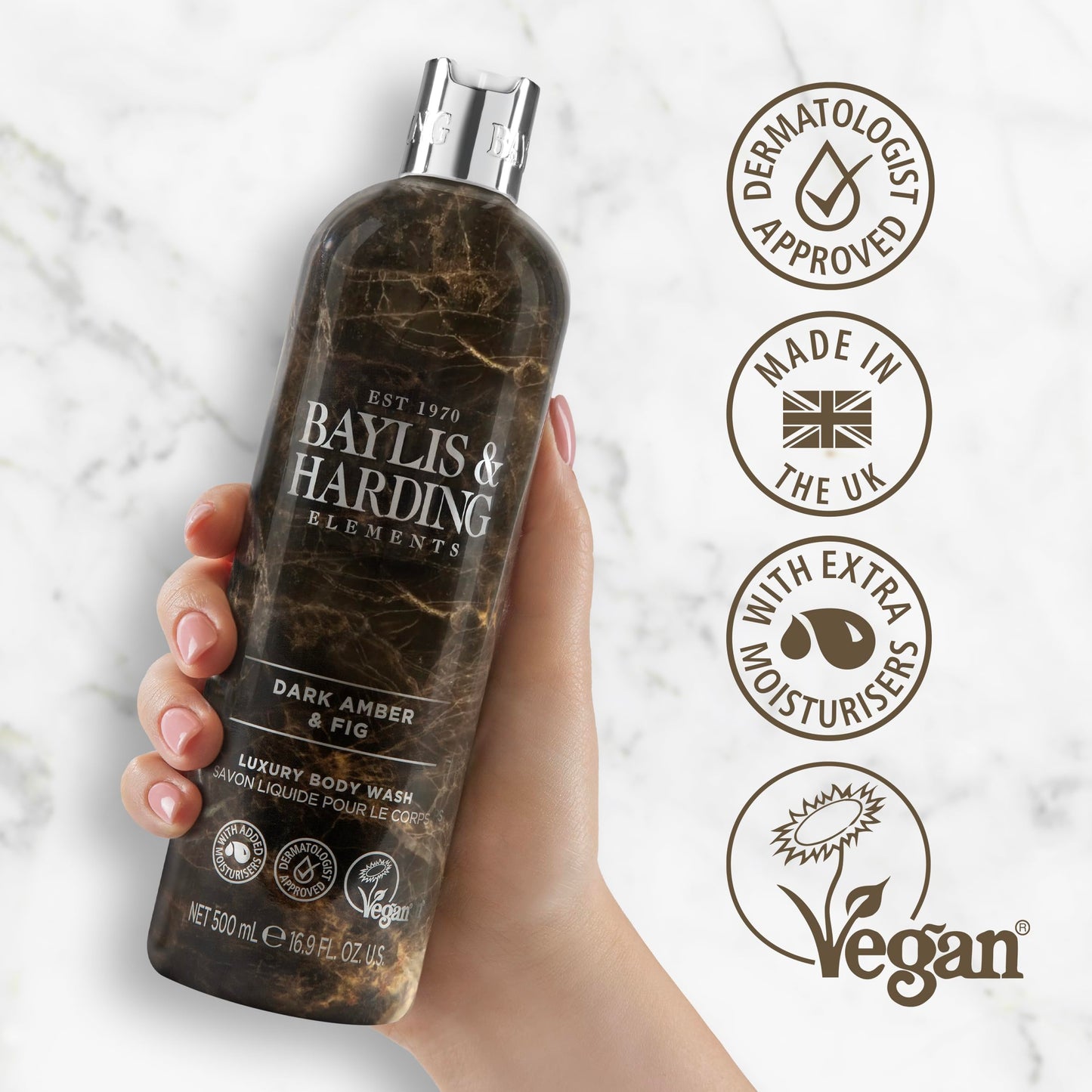 Baylis & Harding Liquid Body Wash Soap, Elements, Dark Amber & Fig, 16.9oz/500ml