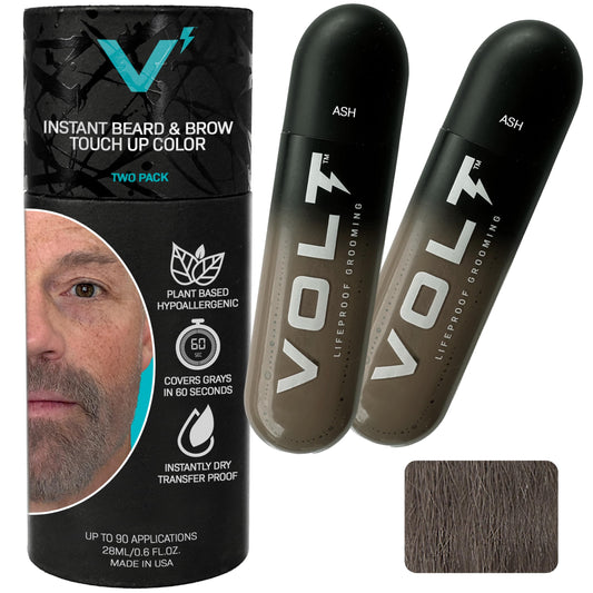 VOLT Grooming Temporary Instant Beard Color for Men Quick-Dry Plant-Based Brush On Beard, Hair, Mustache & Brow Color, For Sensitive Skin, Ash Gray