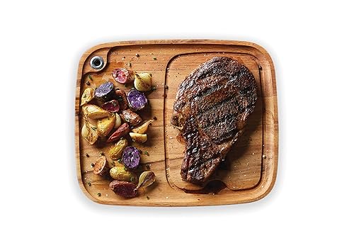 Ironwood Gourmet Fort Worth Steak Plate with Juice Channel, Acacia Wood 13 x 11 x 0.75 -inches, Brown