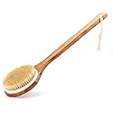 Shower Brush with Natural Bristle - Long Bamboo Handle Bath Body Brush for Wet or Dry Brushing - Improves Blood Circulation, Exfoliating Skin