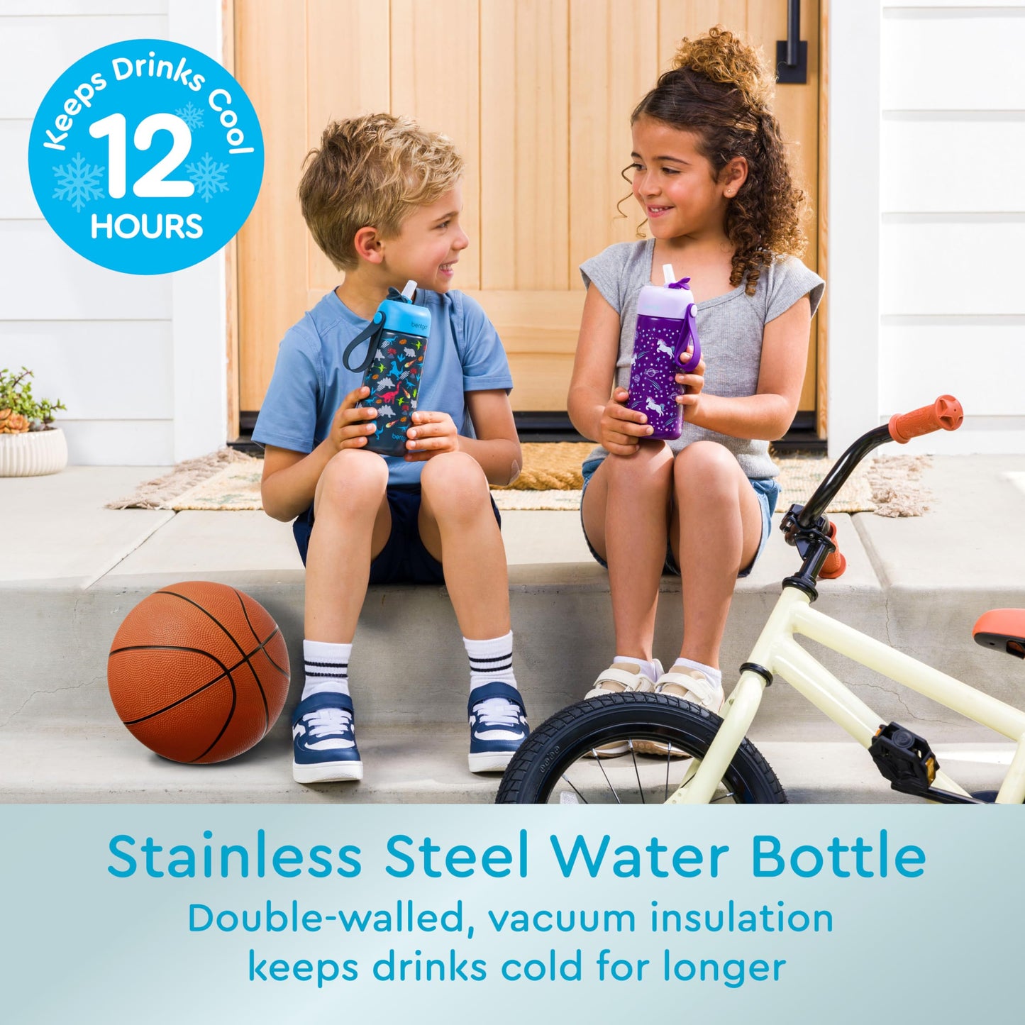 Bentgo® Kids Stainless Steel Insulated Water Bottle - Leak-Proof; Keeps Cool for 12 Hours; Durable, BPA-Free, Dishwasher Safe 14 oz. Cup for Ages 3+