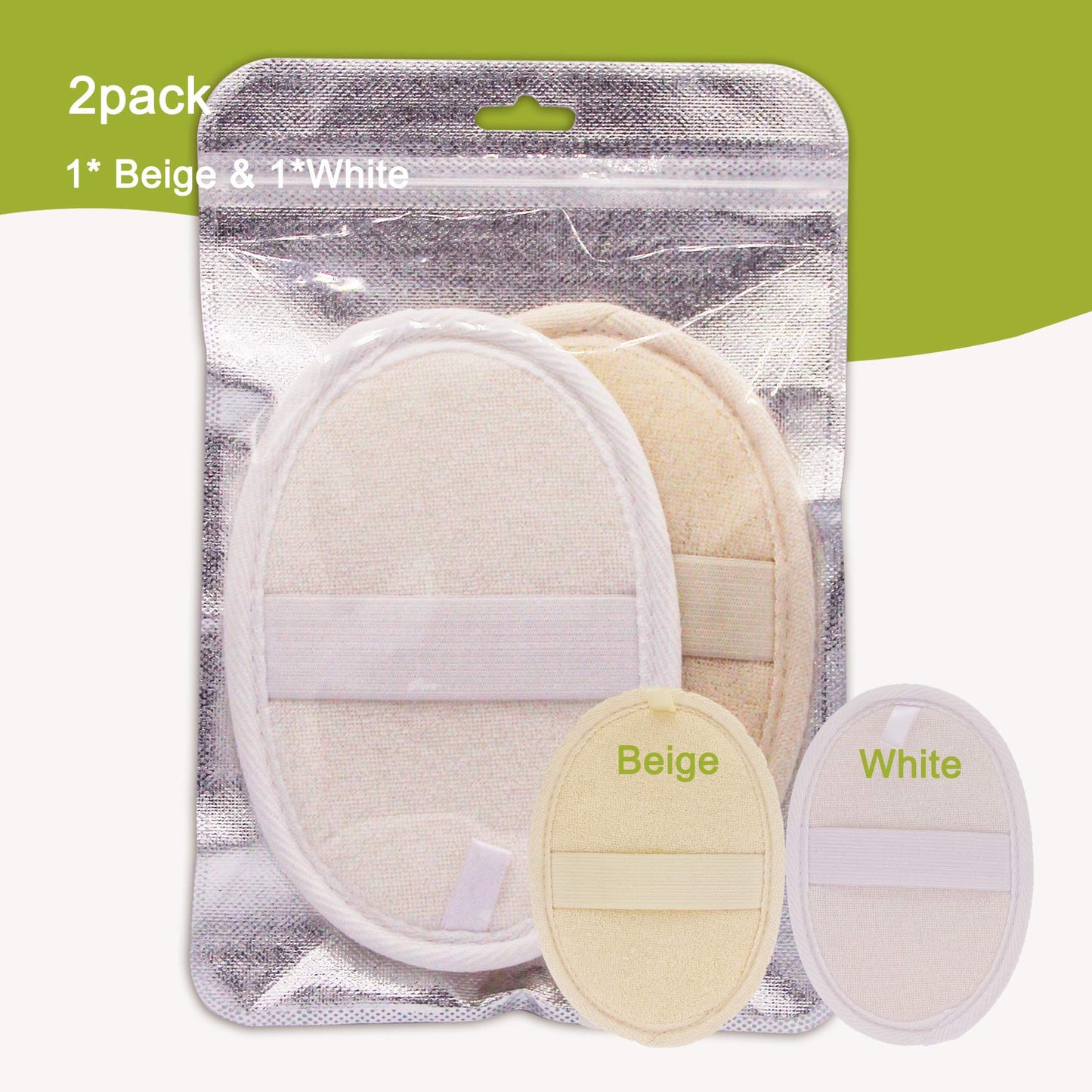 2 Pack Exfoliating Shower Loofah Sponge Pads, Body Scrubber for Men Women Removing Dead Skin, Made with Natural Luffa and Terry Cloth, 5.9x3.7IN