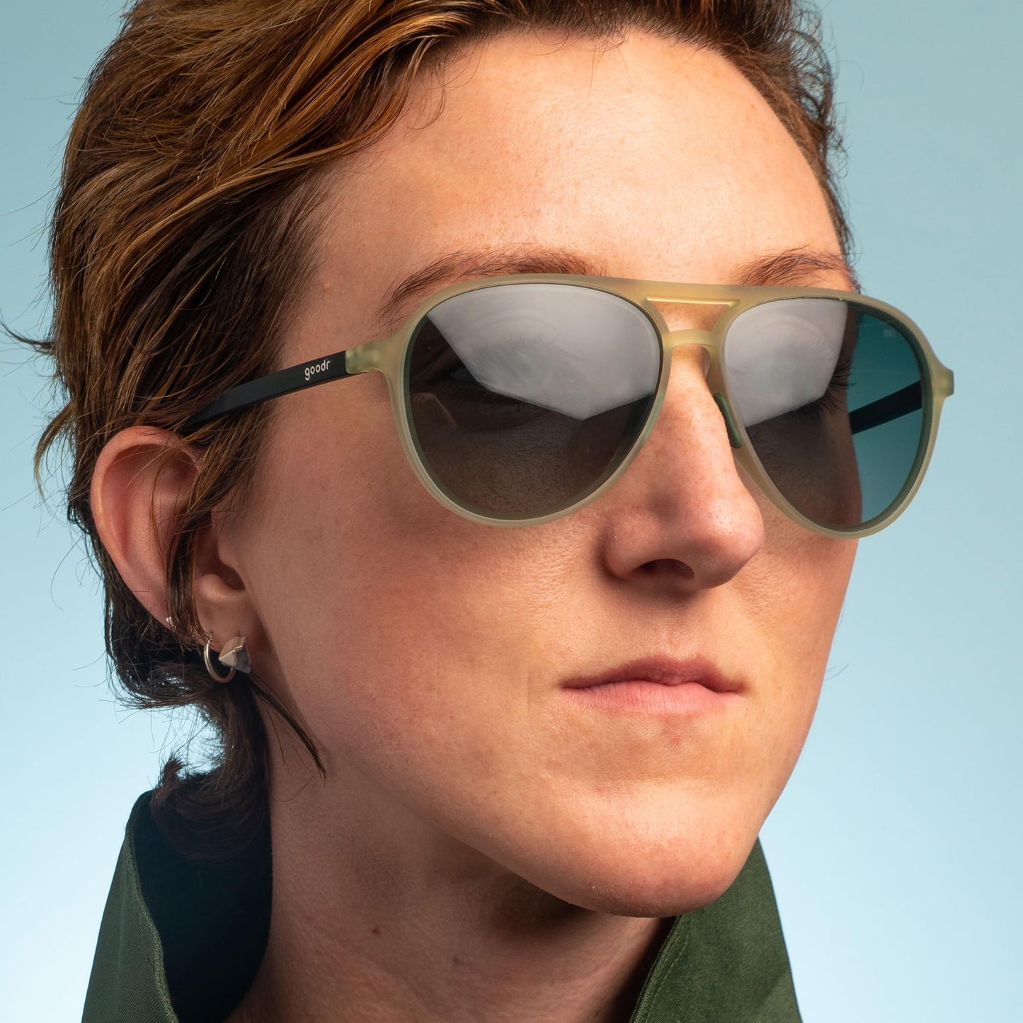 goodr Buzzed On The Tower Polarized Aviator Sunglasses Large Sized (Mach G), Green Solid Frames with Green Gradient Lens, Dark to Light Tint, UV400