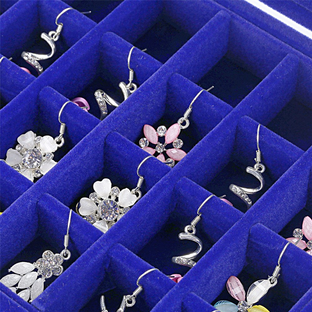 MeJell 24 Slot Velvet Glass Jewelry Box Organizer Rings Earrings Tray Display Storage Case