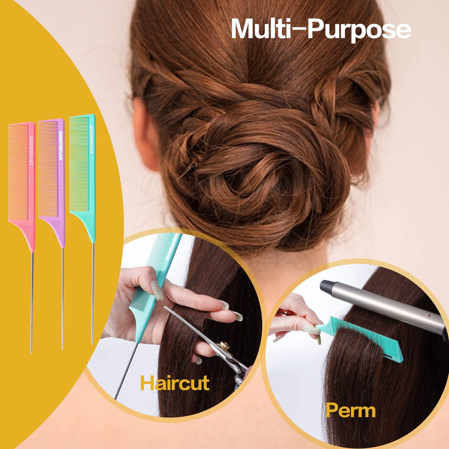 Goodofferplace 3 PCS Rat Tail Combs with Metal Pick for Braiding,Parting Beauty and Personal Care Goodofferplace
