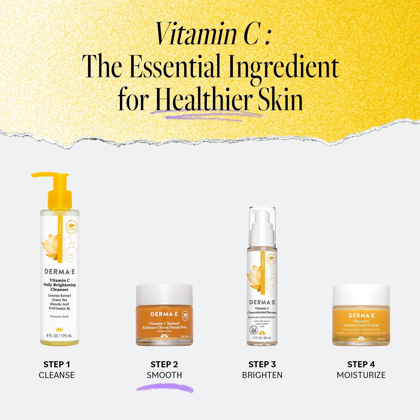 DERMA E Vitamin C Instant Radiance Citrus Facial Peel - Non-Abrasive for Face and Neck - Skin Brightening Face Peel Resurfaces, Smooths