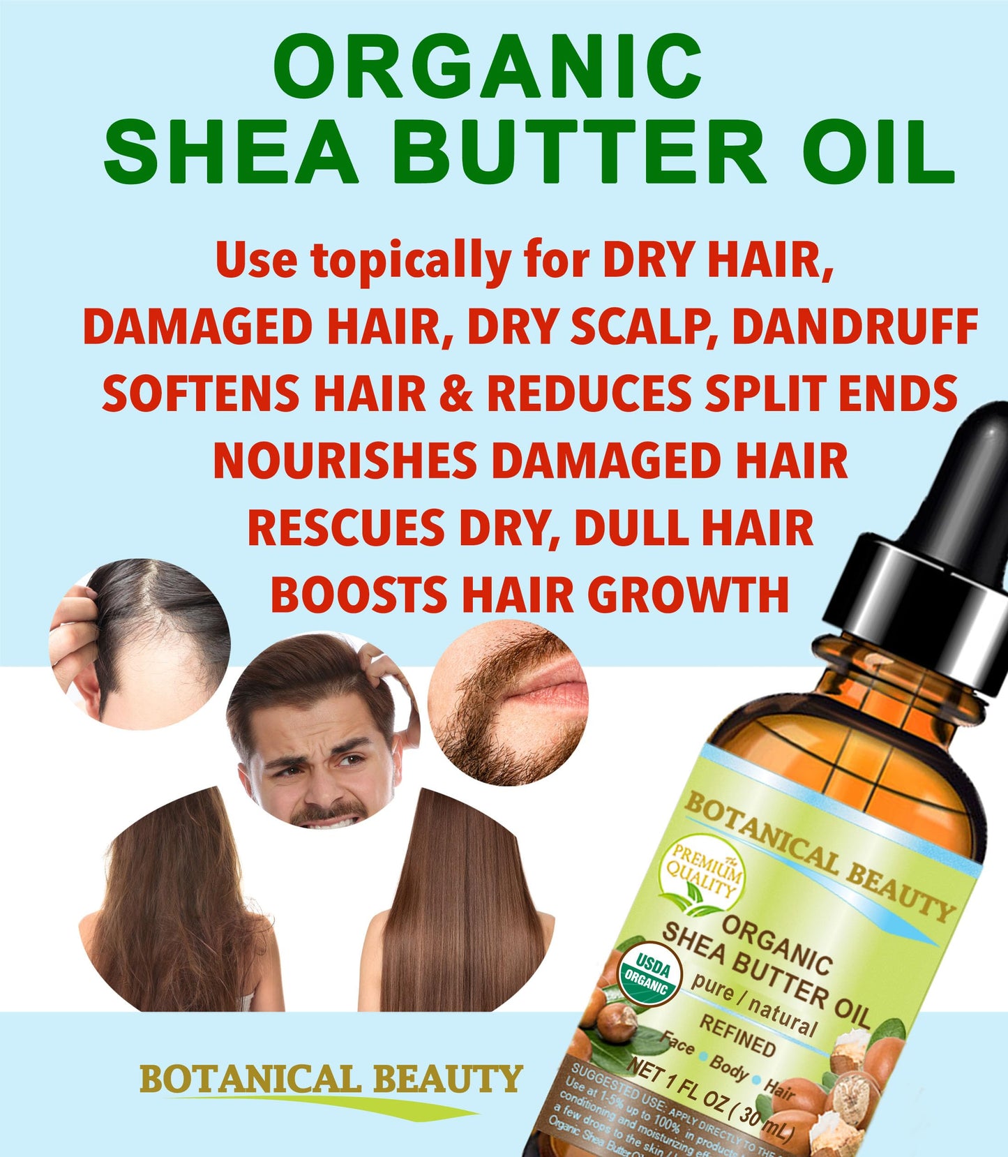 Botanical Beauty Organic SHEA BUTTER OIL 100% Pure Natural Undiluted Refined Cold Pressed Carrier Oil for Face, Skin, Hair, Lip, Nails. African Shea