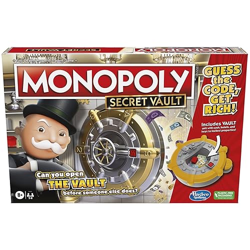 Monopoly Secret Vault Board Game for Kids Ages 8 and Up, Family Board Game for 2-6 Players, Includes Vault