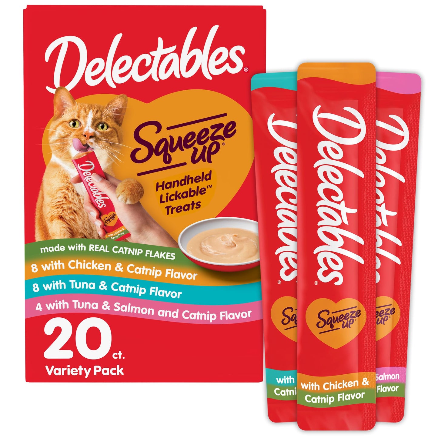 Delectables Squeeze Up Catnip Variety Pack – Creamy Lickable Cat Treats, Grain-Free, No Fillers or Preservatives – 20 Tubes, 0.5oz Each