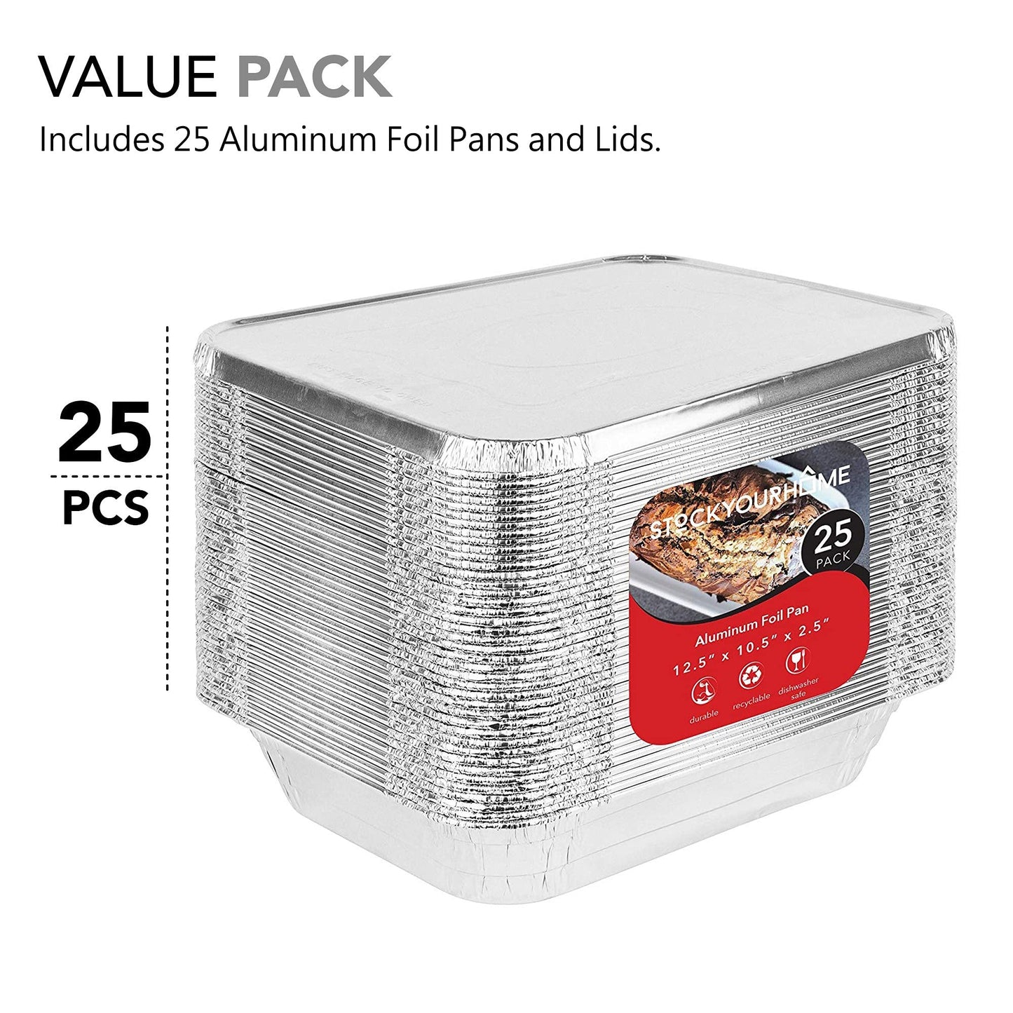 Stock Your Home Foil Pans with Lids - 9x13 Aluminum Pans with Covers - 25 Foil Pans and 25 Foil Lids - Disposable Food Containers Great for Baking…