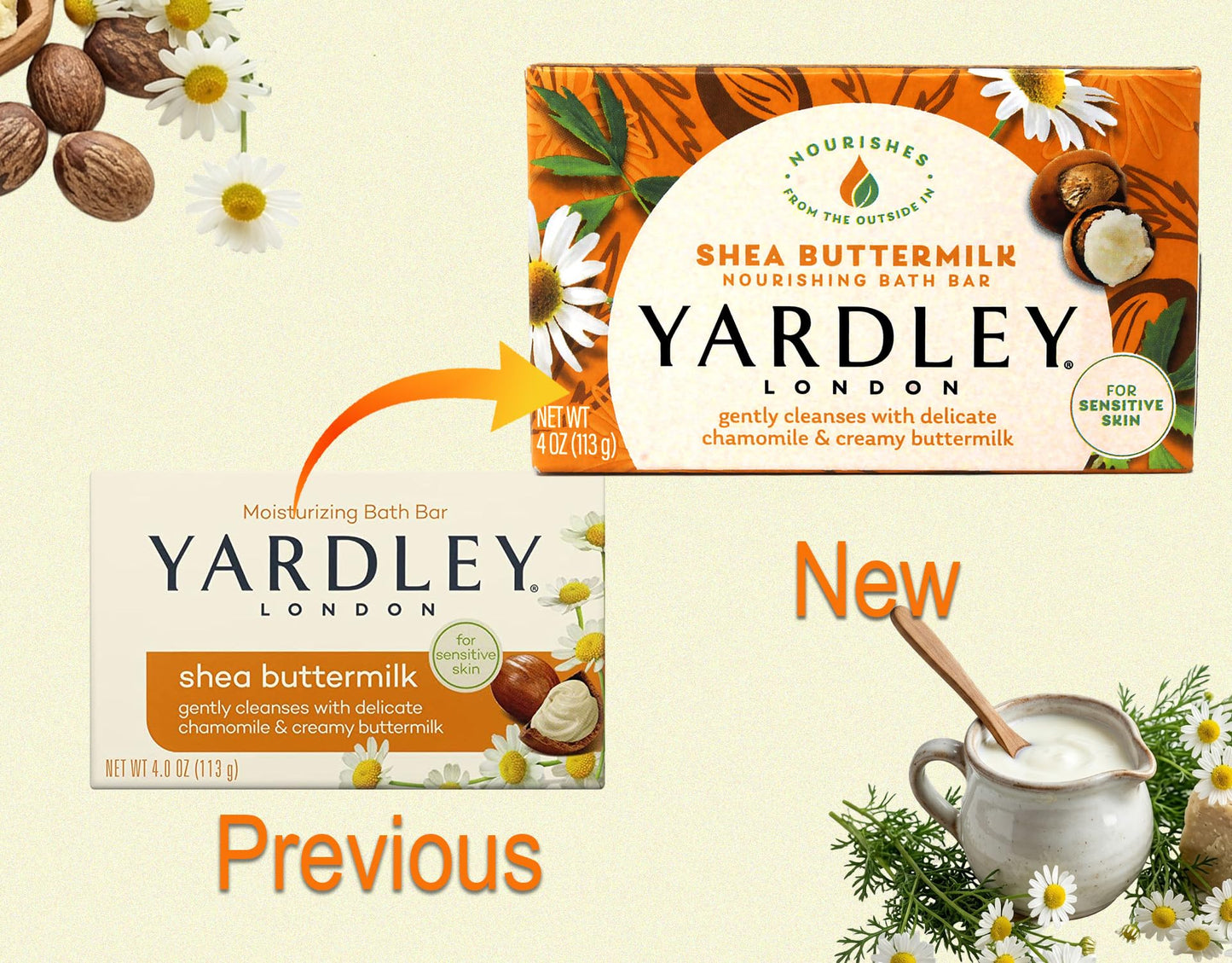 Yardley London Sensitive Skin Shea Buttermilk Bar Soap, 4.0 oz (Pack of 8)