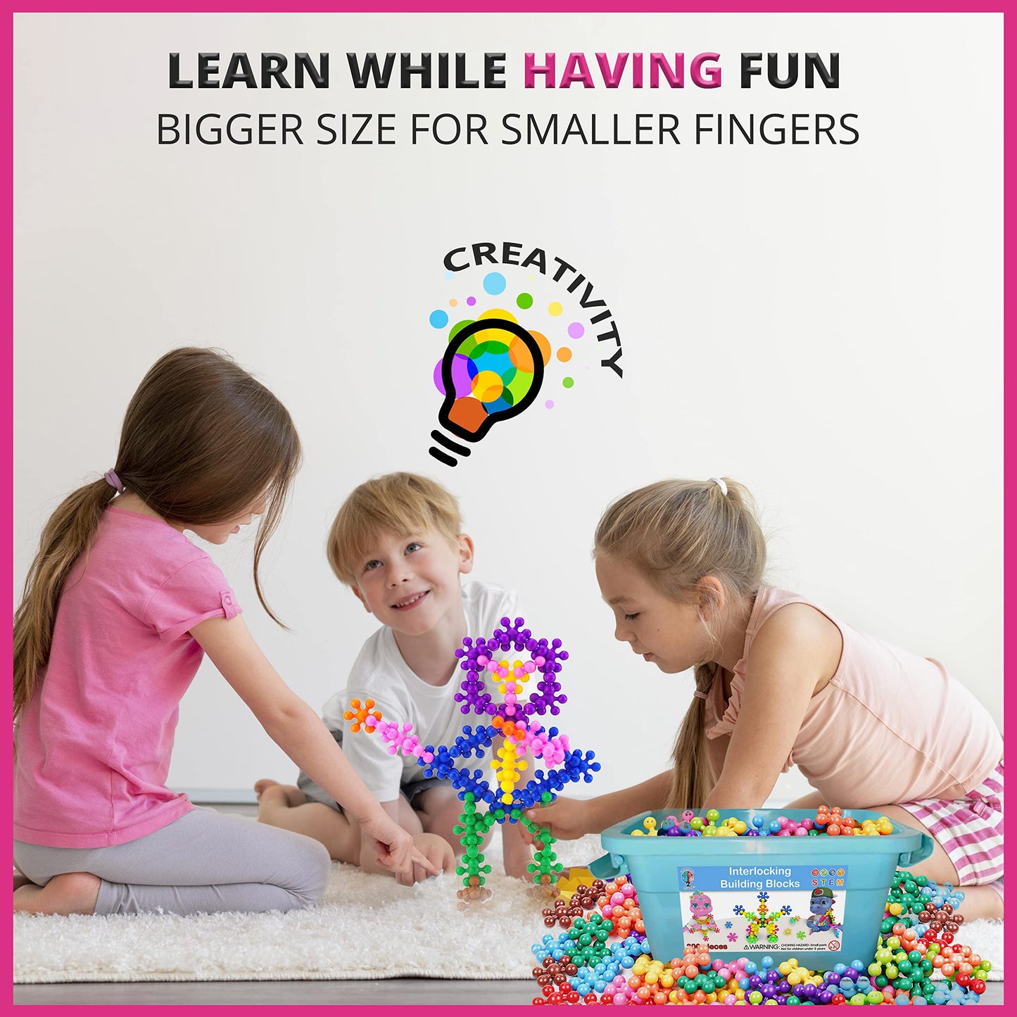 Curious 2 Learn 300 pcs Building Blocks Set - STEM Educational Toys for Kids Ages 3+ - Interlocking Discs for Preschool Boys & Girls, Creativity Play