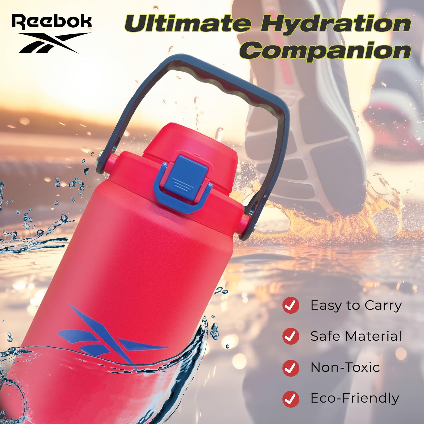 Reebok Stainless Steel Sports Wide Mouth Water Bottle | Double Wall Insulated to keep Beverages Hot & Cold, Spill Proof, BPA Free, Easy Grip Handle