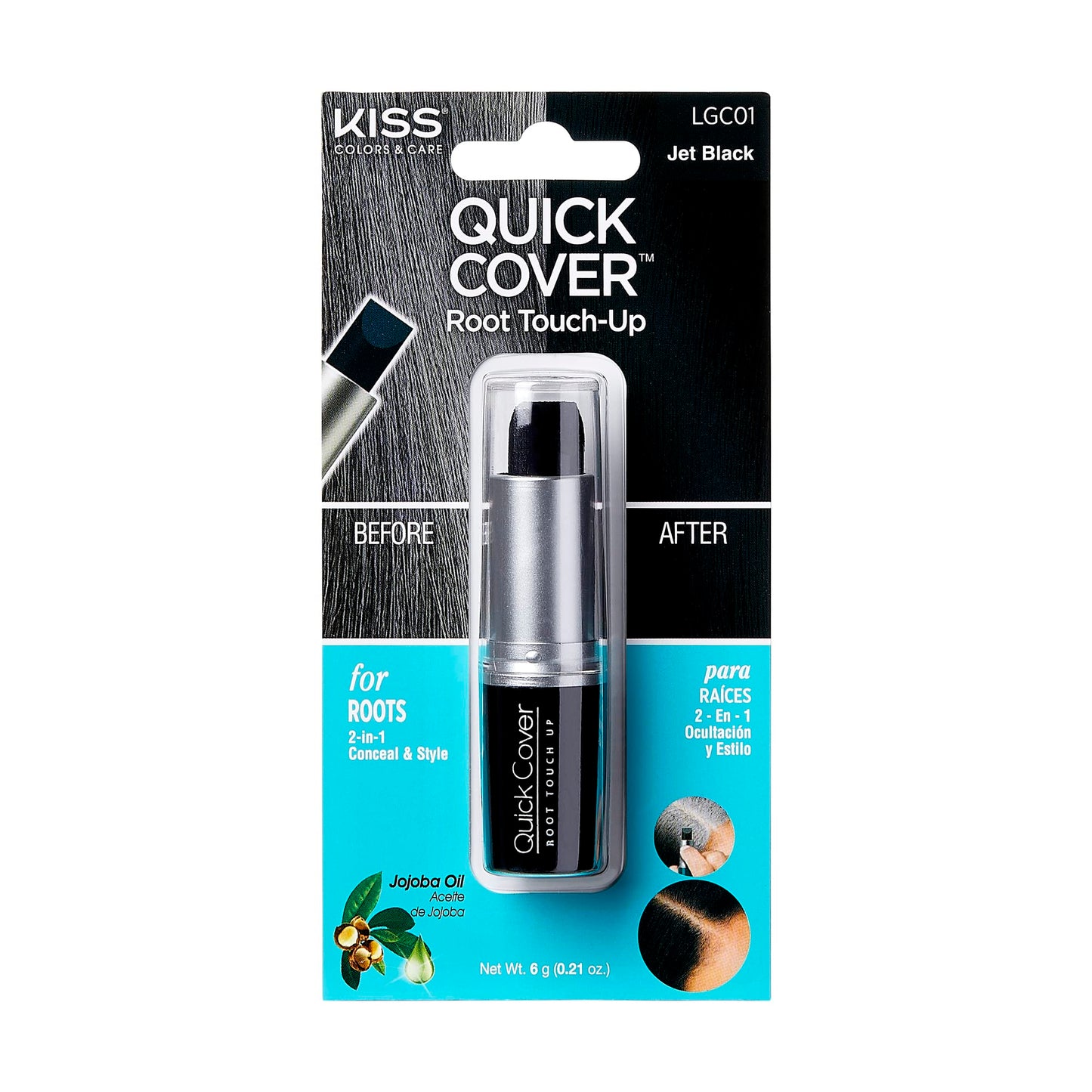 RED by Kiss Quick Cover Root Touch Up Stick, Water-Resistant Temporary Gray Hair Concealer with Brush for Roots and Beard, Long-Lasting Coverage, Easy
