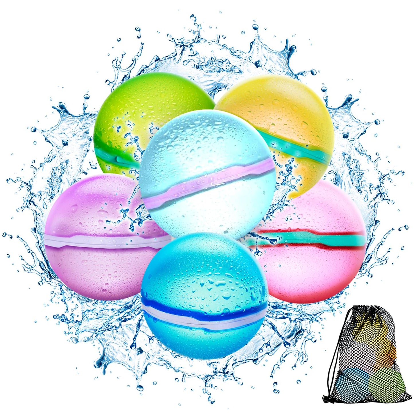 【6 Pack】Magnetic Reusable Water Balloons Fast Refillable for Kids Outdoor Activities, latex-free Kids Pool Beach Bath Toys, Self-Sealing Water Bomb…